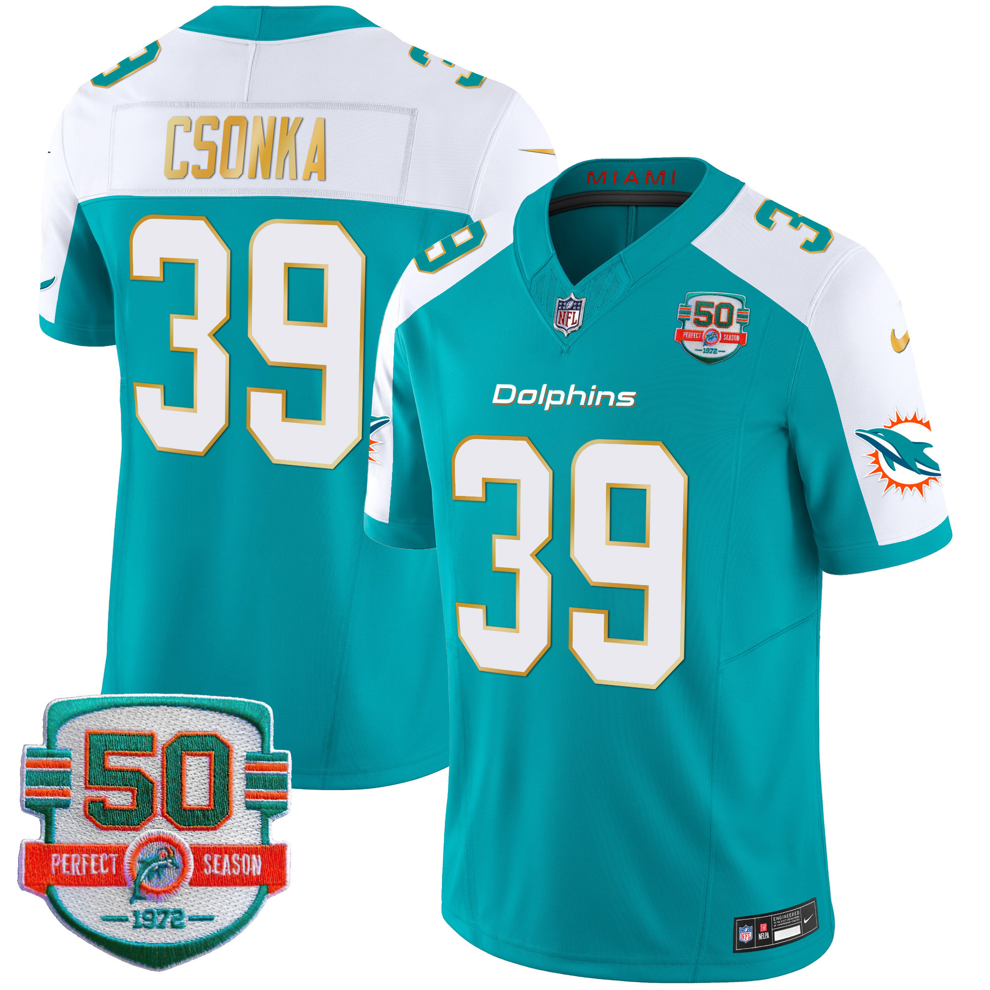 Men's Dolphins Gold Trim Vapor Limited Jersey - All Stitched - Image 15