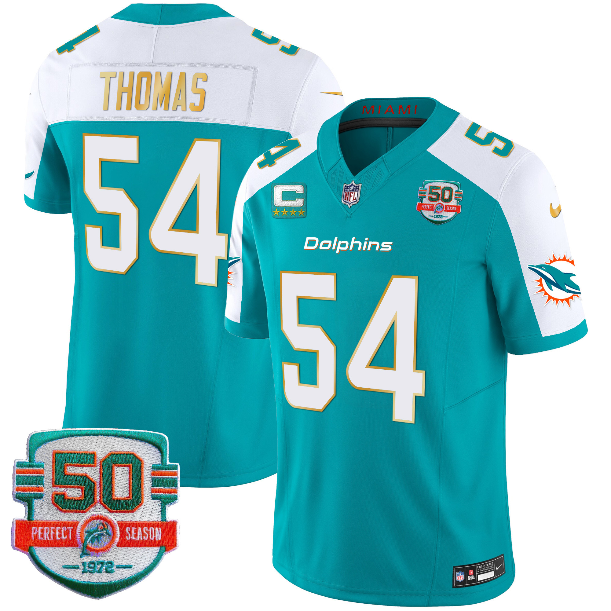 Men's Dolphins Gold Trim Vapor Limited Jersey - All Stitched - Image 14