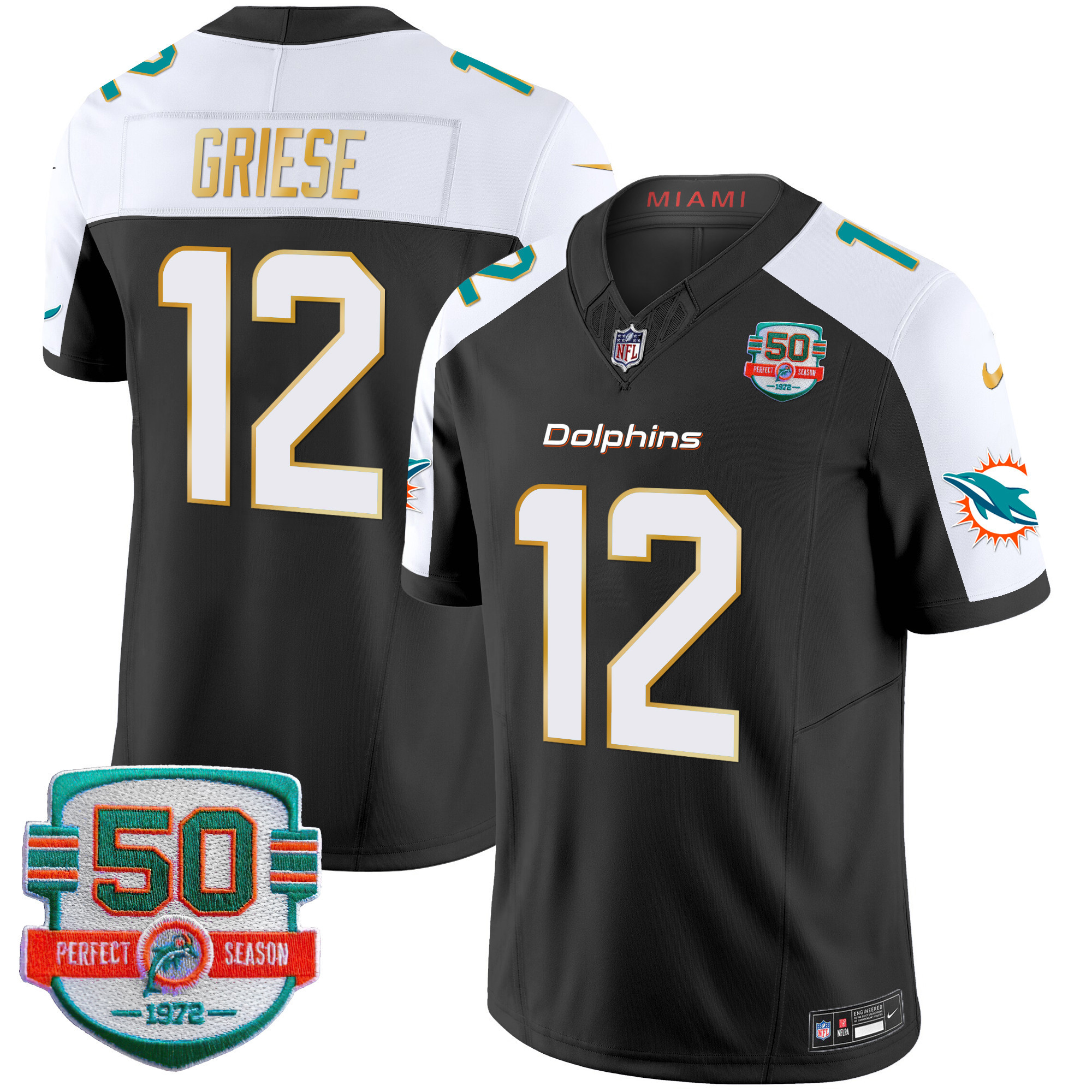 Men's Dolphins Gold Trim Vapor Limited Jersey - All Stitched - Image 8