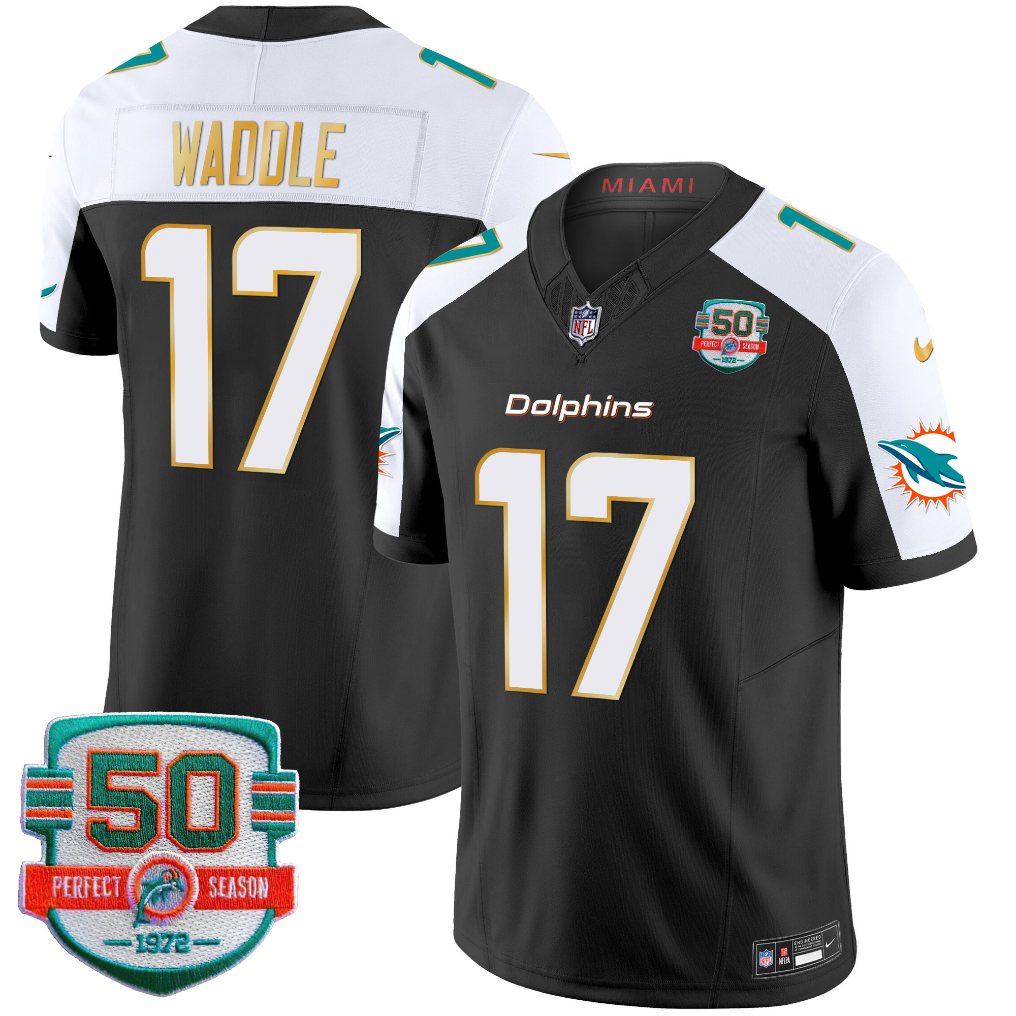 Men's Dolphins Gold Trim Vapor Limited Jersey - All Stitched - Image 2