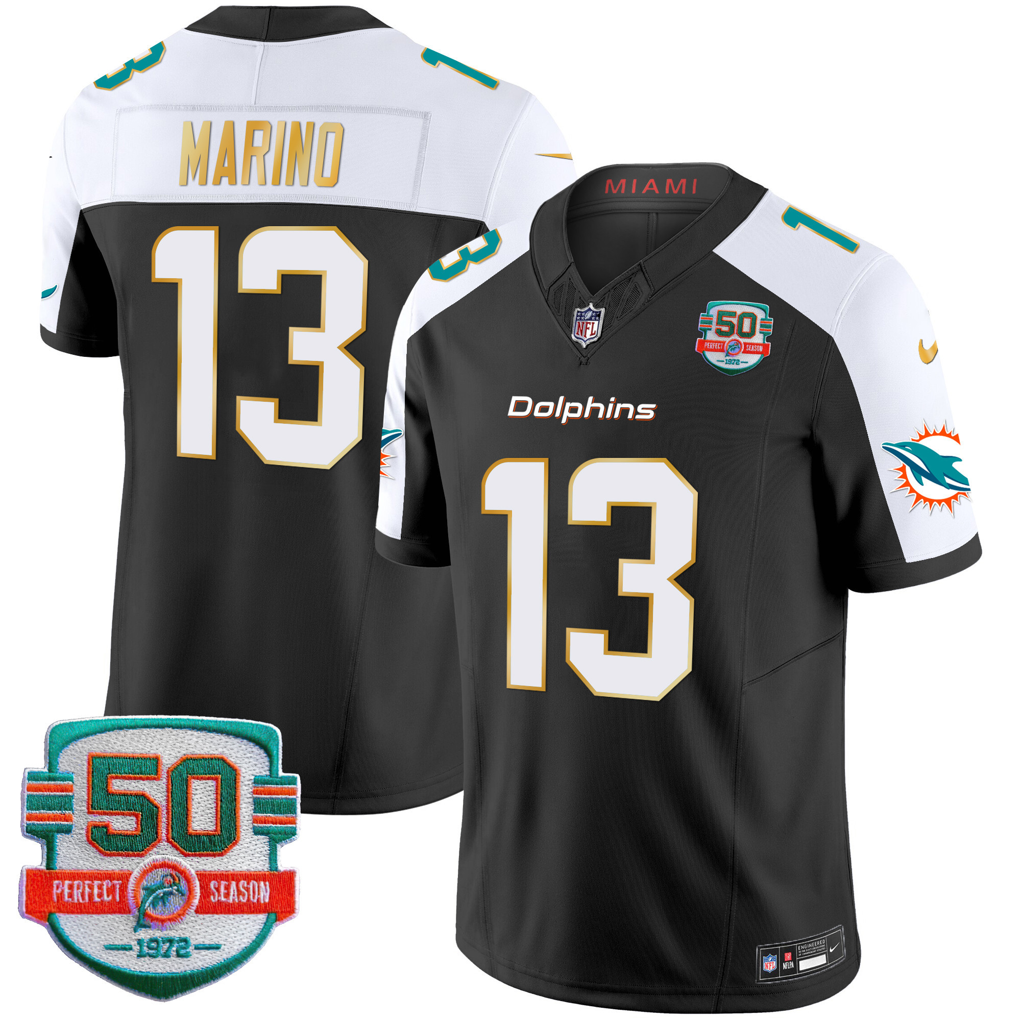 Men's Dolphins Gold Trim Vapor Limited Jersey - All Stitched - Image 5