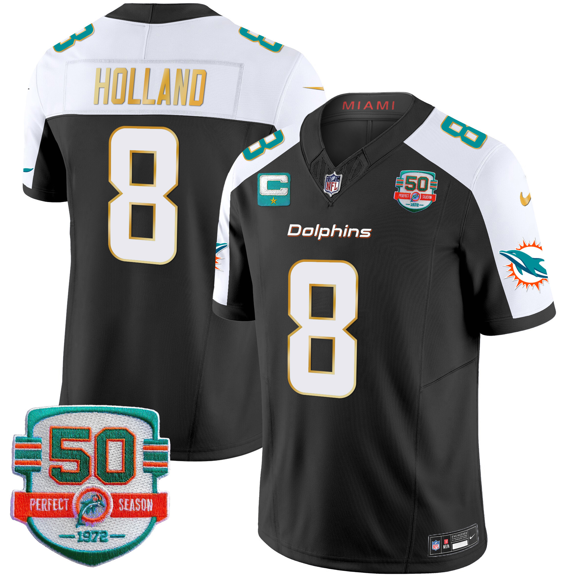 Men's Dolphins Gold Trim Vapor Limited Jersey - All Stitched - Image 4