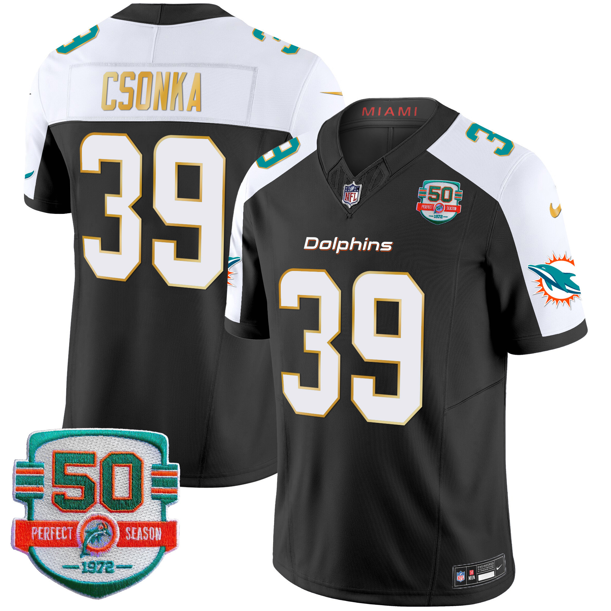 Men's Dolphins Gold Trim Vapor Limited Jersey - All Stitched - Image 7