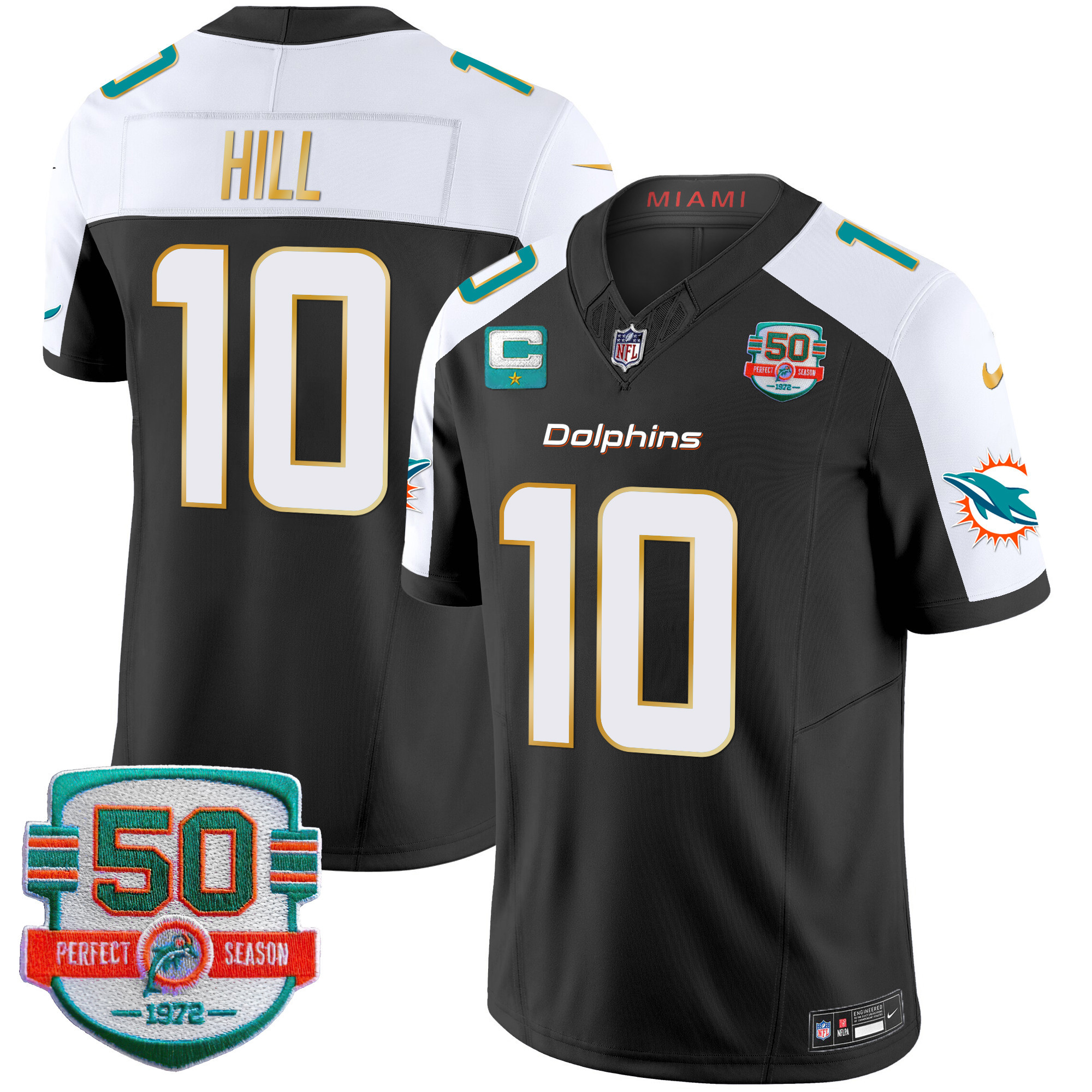 Men's Dolphins Gold Trim Vapor Limited Jersey - All Stitched - Image 3