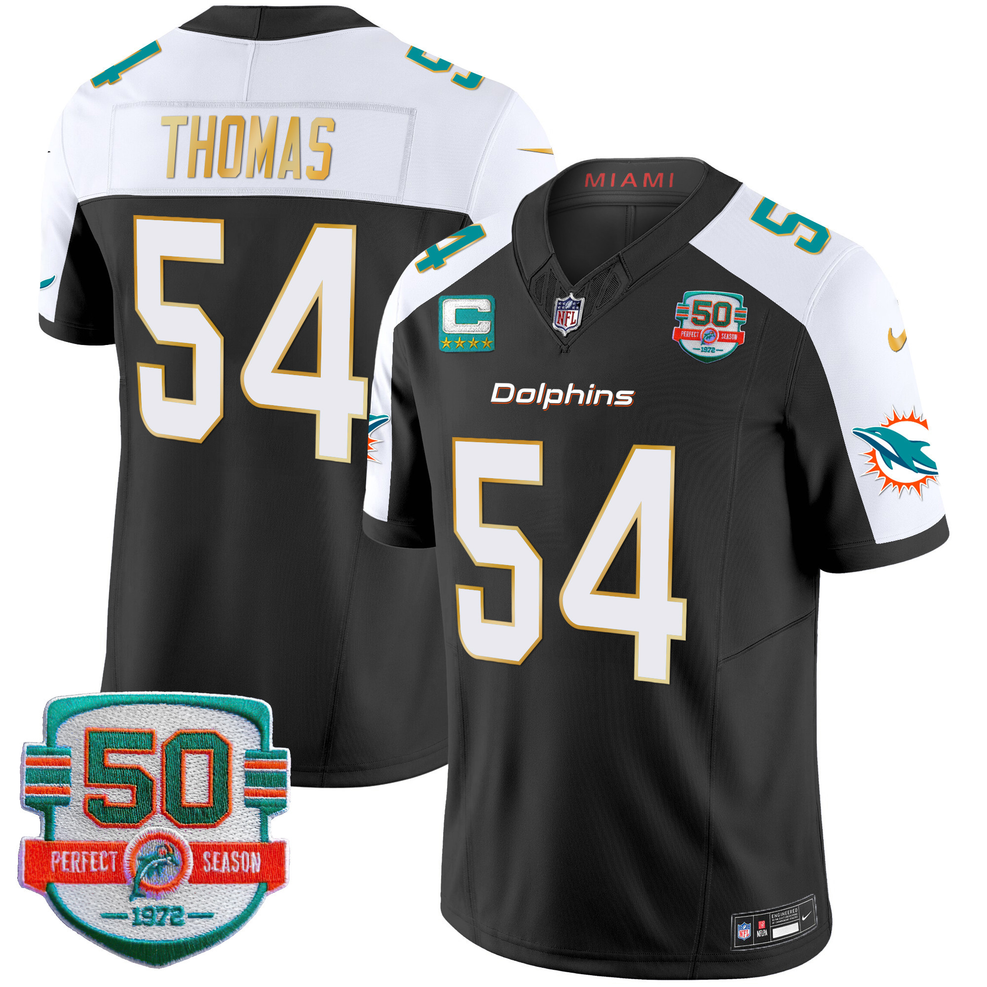 Men's Dolphins Gold Trim Vapor Limited Jersey - All Stitched - Image 6