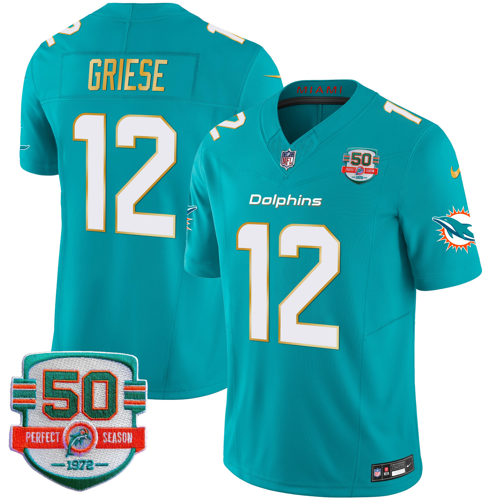 Men's Dolphins Gold Trim Vapor Limited Jersey - All Stitched - Image 24