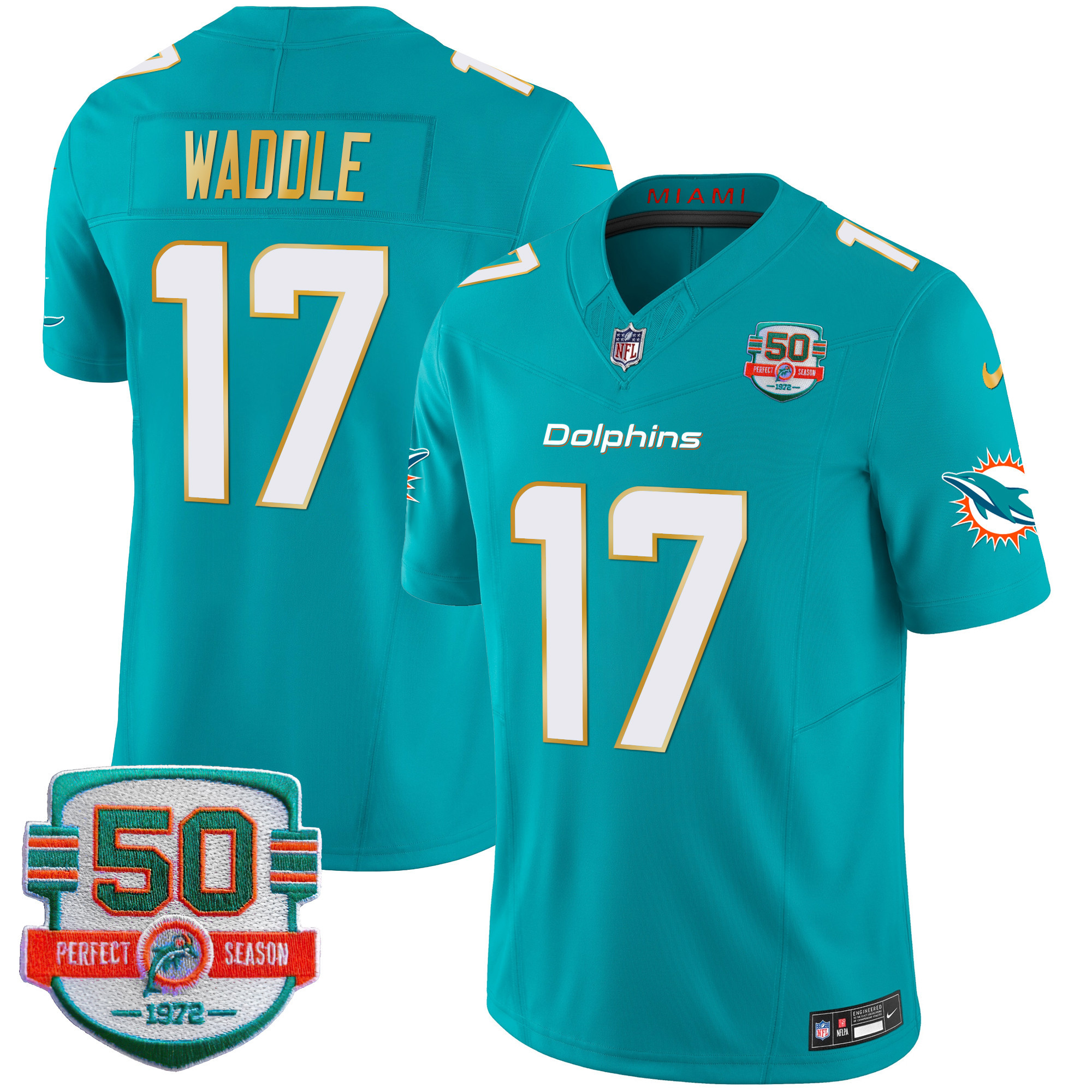 Men's Dolphins Gold Trim Vapor Limited Jersey - All Stitched - Image 18
