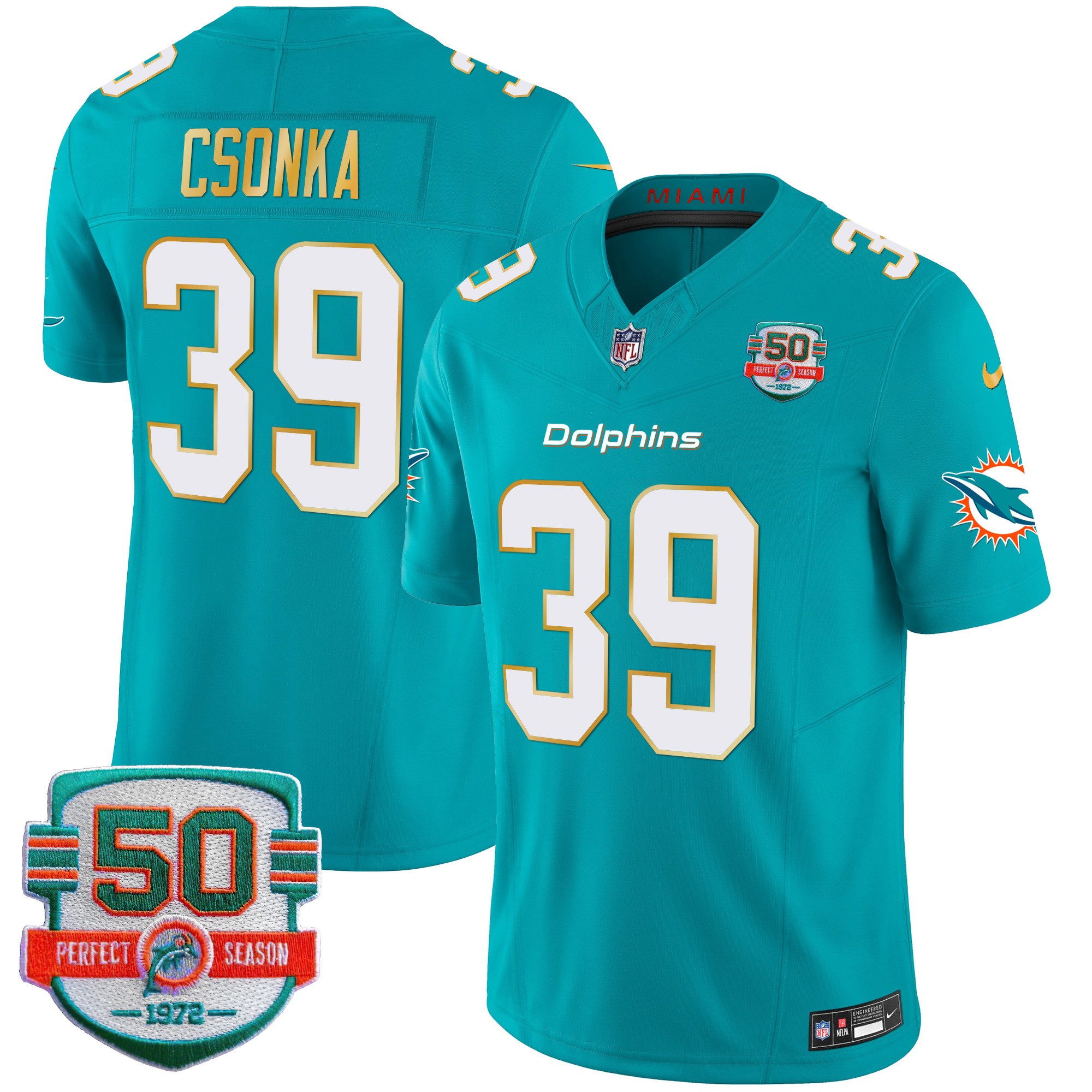 Men's Dolphins Gold Trim Vapor Limited Jersey - All Stitched - Image 23