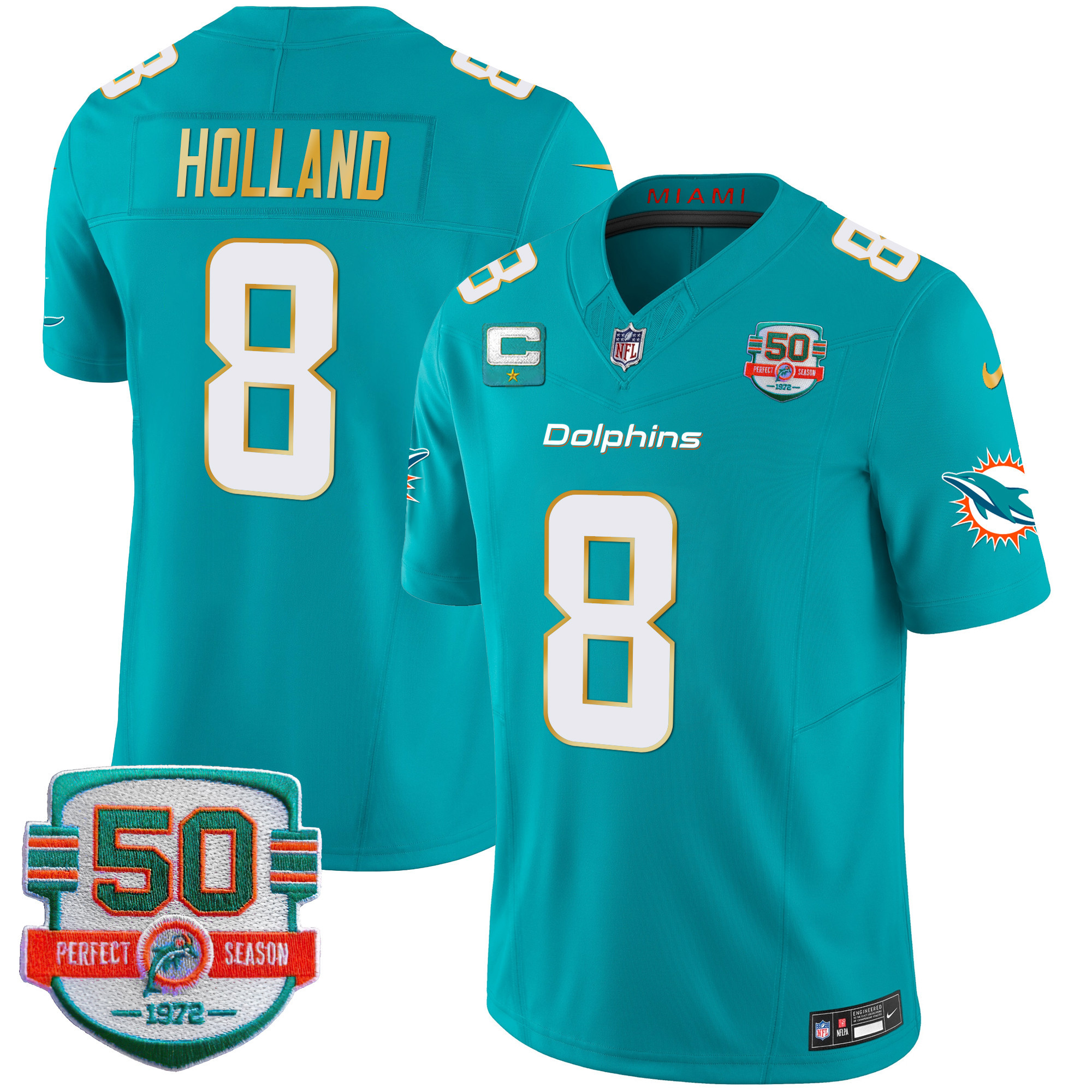 Men's Dolphins Gold Trim Vapor Limited Jersey - All Stitched - Image 20