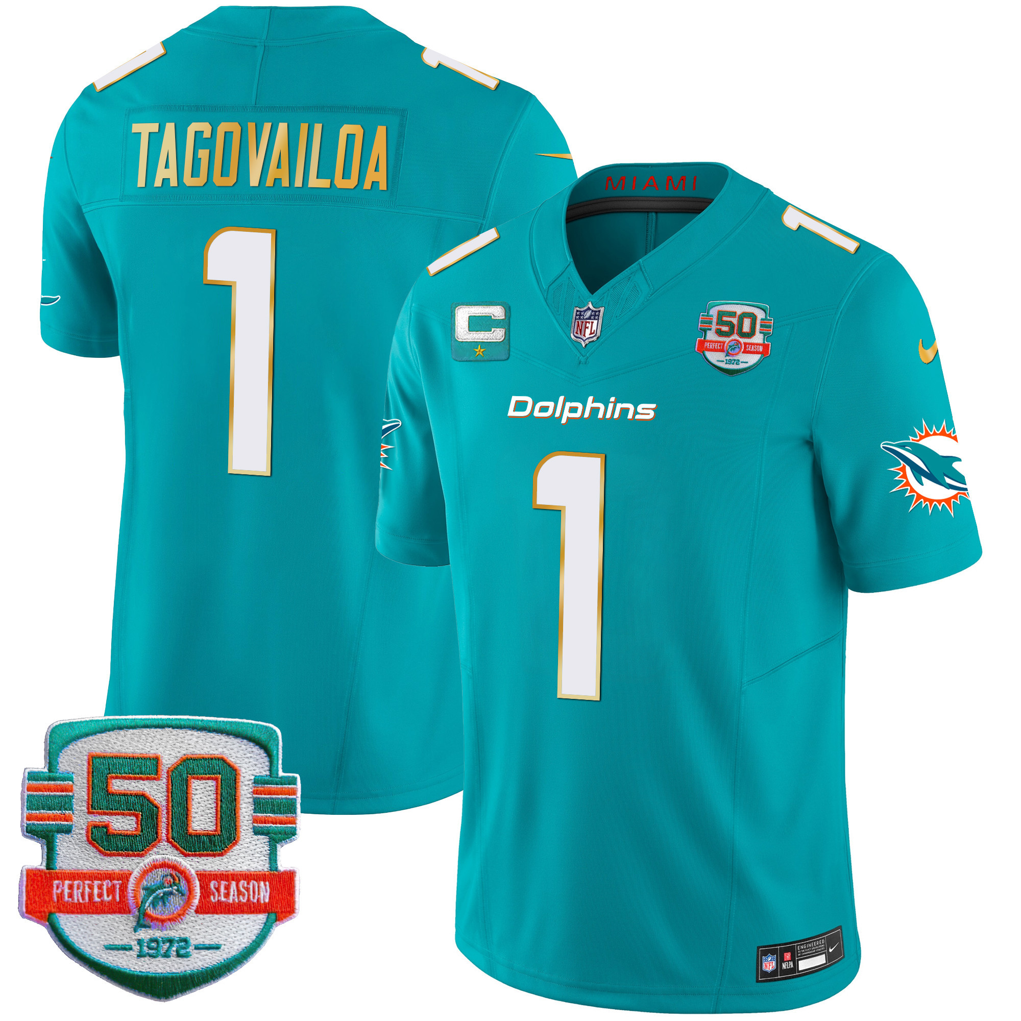 Men's Dolphins Gold Trim Vapor Limited Jersey - All Stitched - Image 17