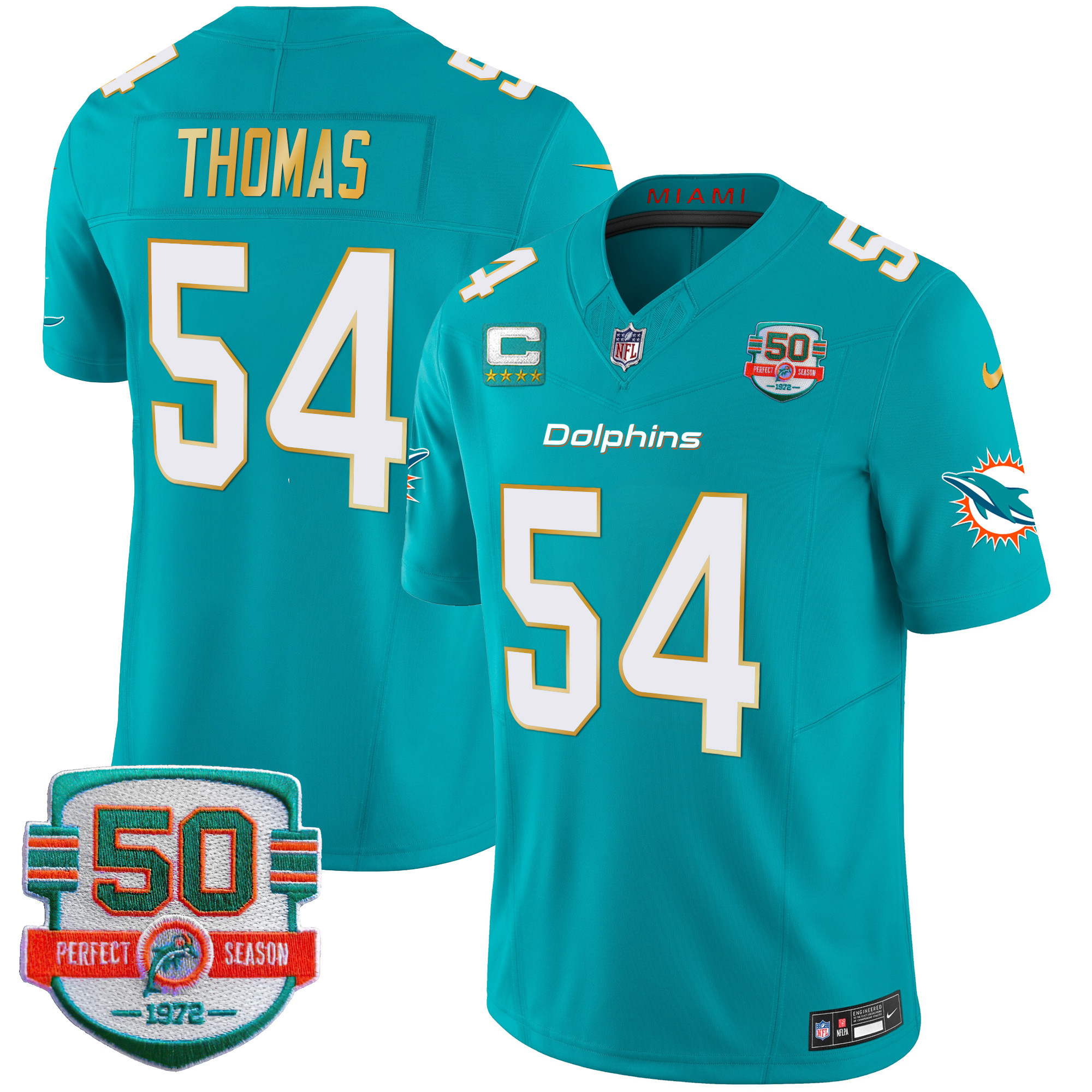 Men's Dolphins Gold Trim Vapor Limited Jersey - All Stitched - Image 22