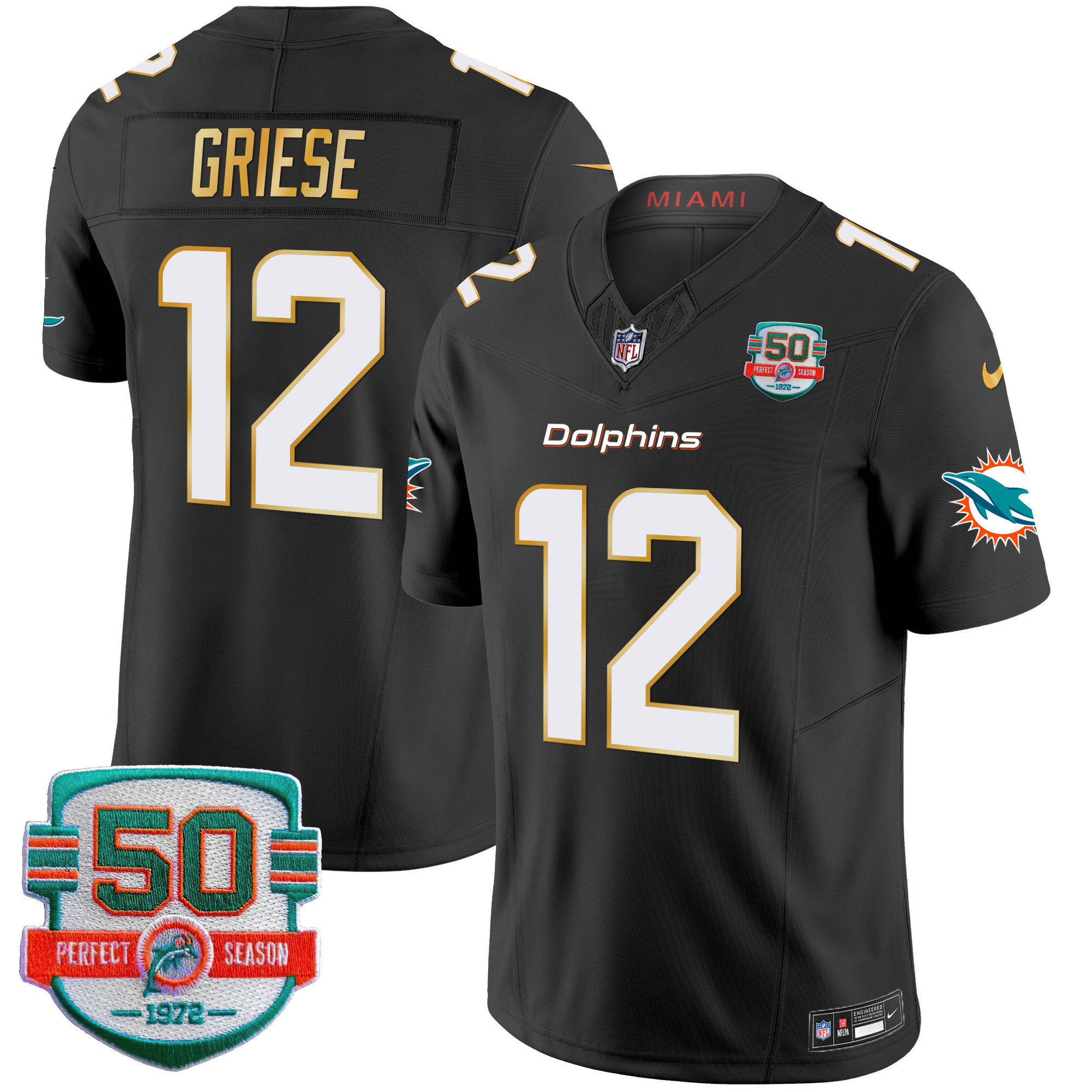 Men's Dolphins Gold Trim Vapor Limited Jersey - All Stitched - Image 40