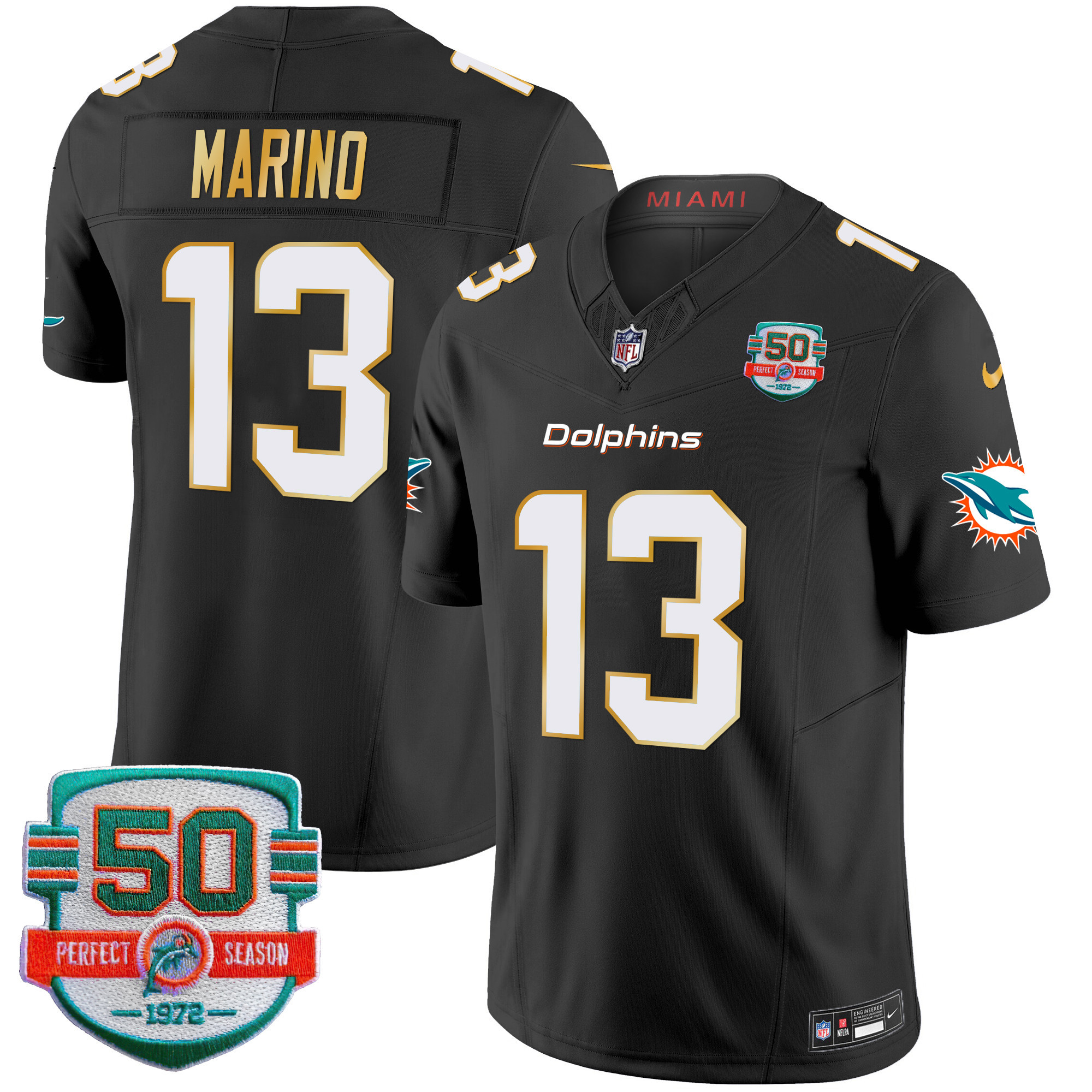 Men's Dolphins Gold Trim Vapor Limited Jersey - All Stitched - Image 37