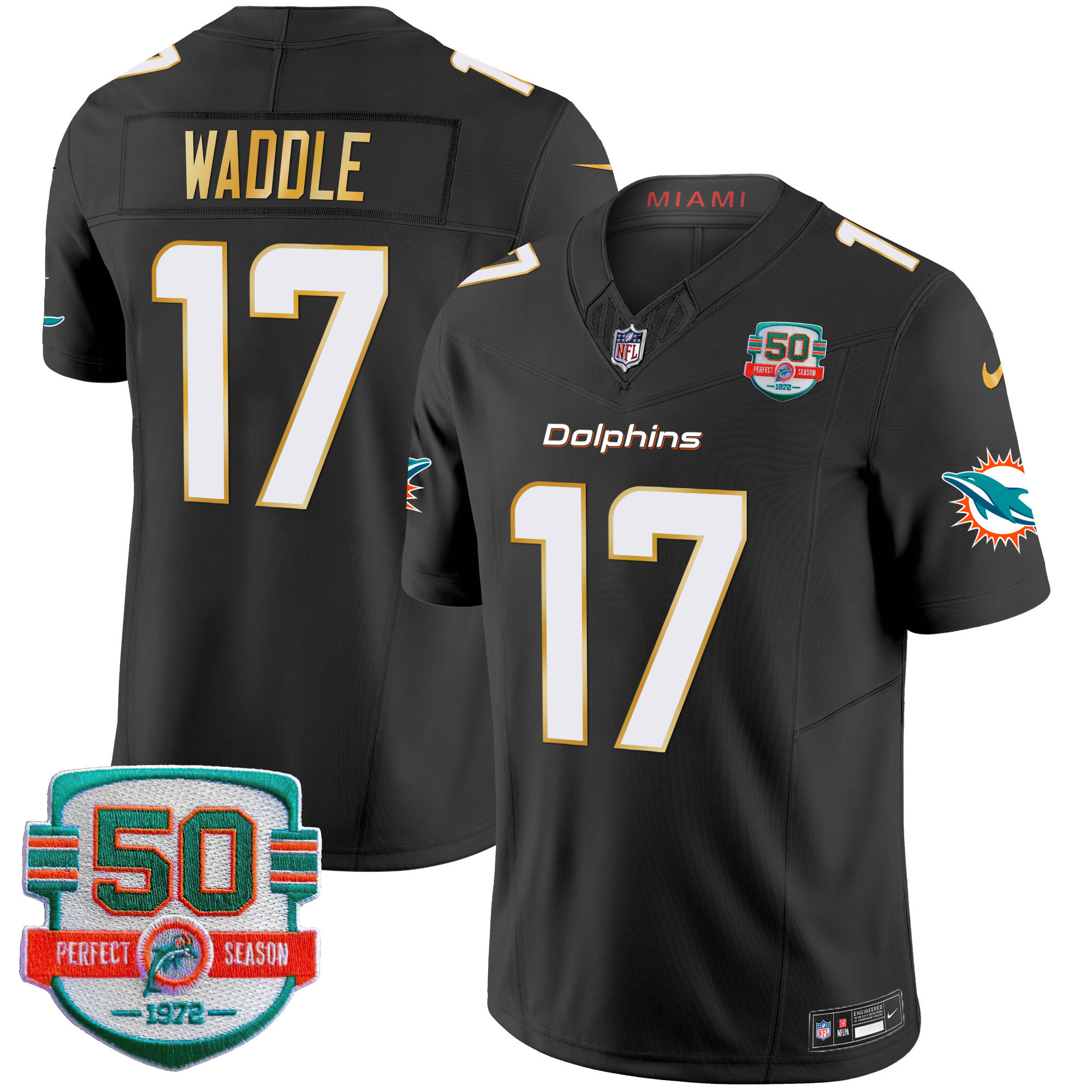 Men's Dolphins Gold Trim Vapor Limited Jersey - All Stitched - Image 34