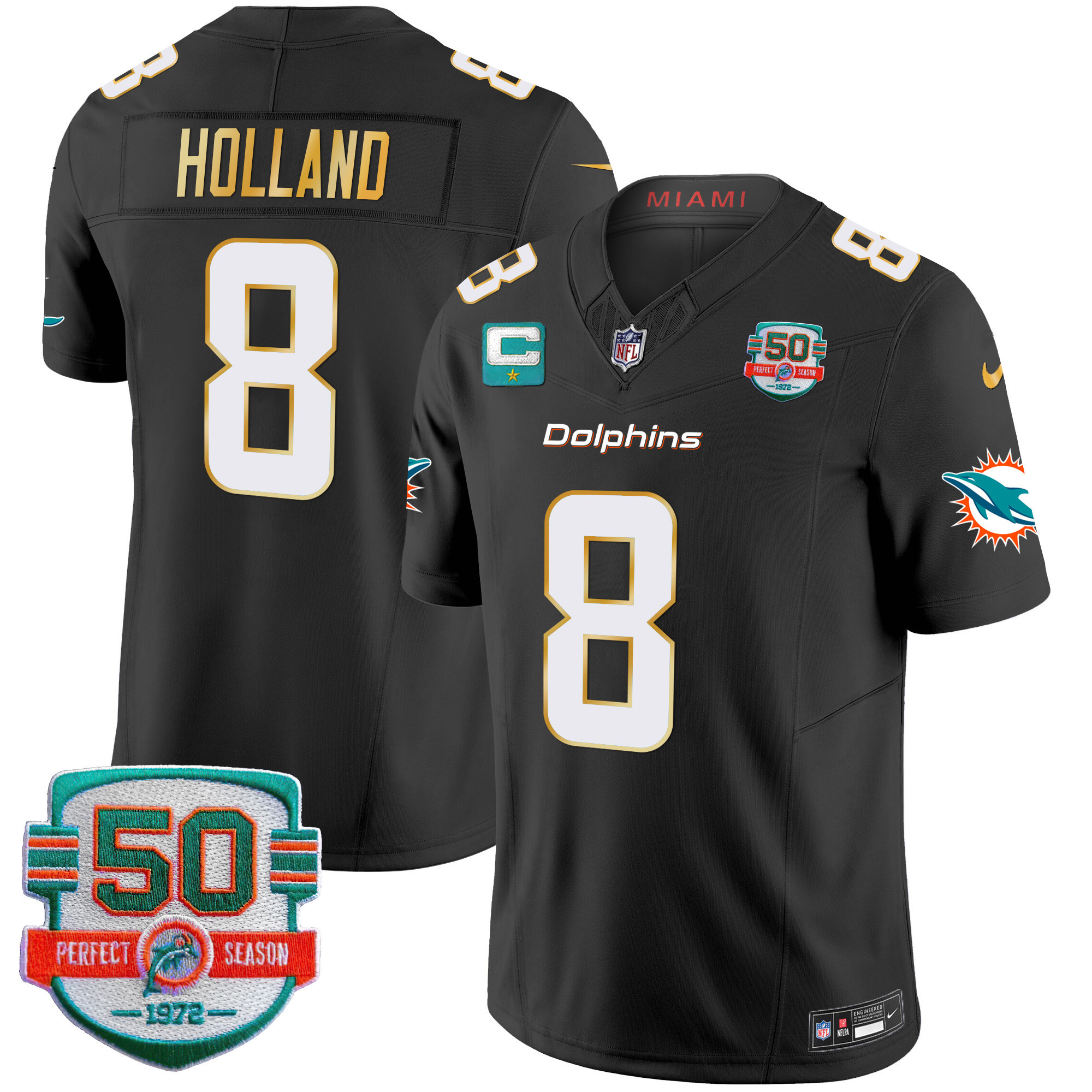 Men's Dolphins Gold Trim Vapor Limited Jersey - All Stitched - Image 36