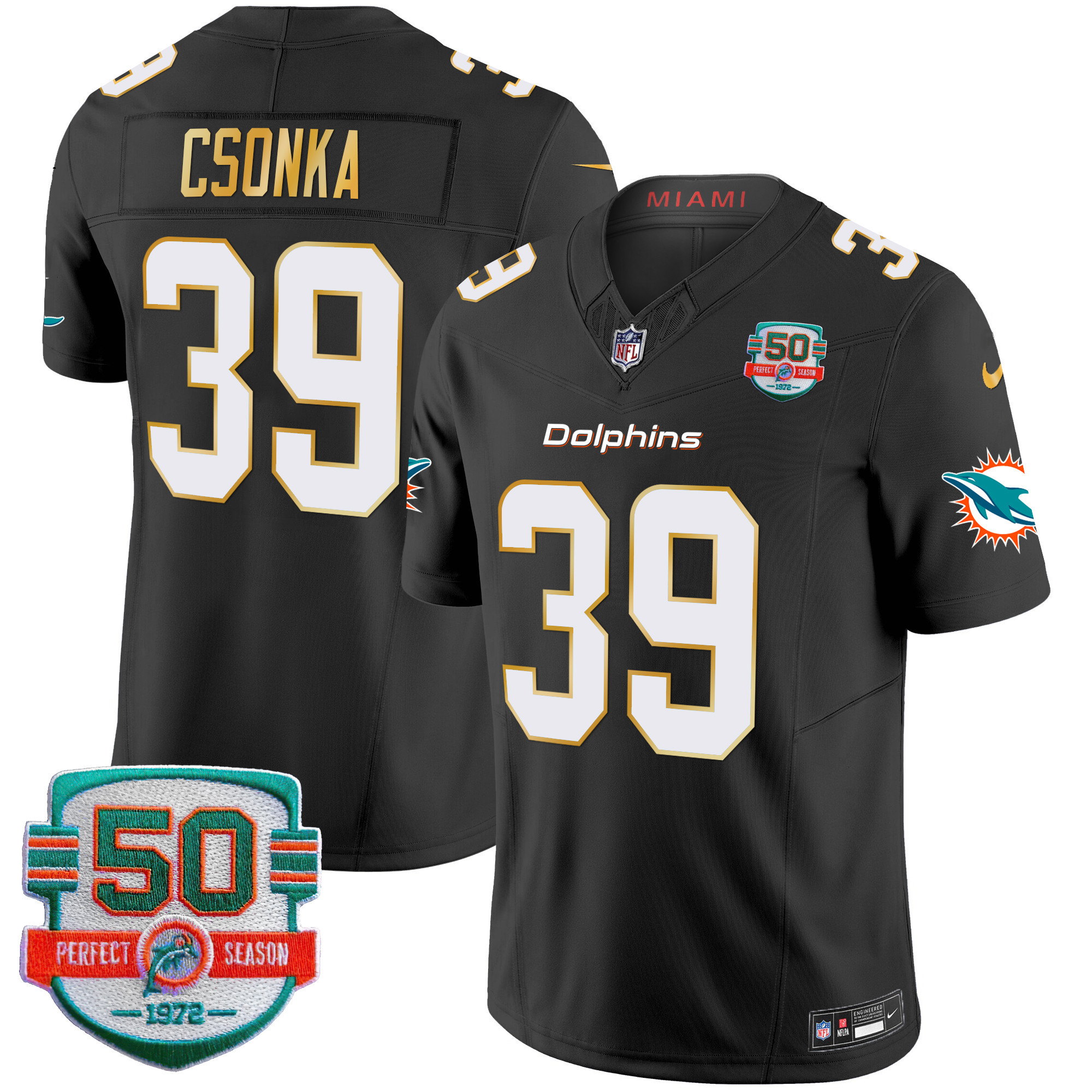 Men's Dolphins Gold Trim Vapor Limited Jersey - All Stitched - Image 39