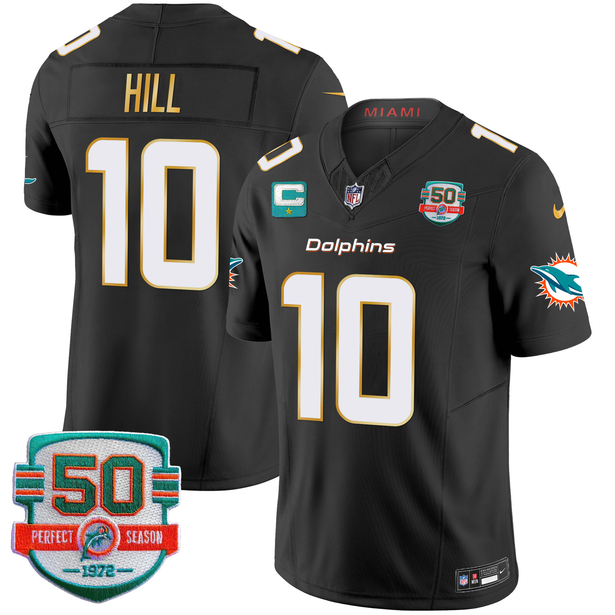 Men's Dolphins Gold Trim Vapor Limited Jersey - All Stitched - Image 35