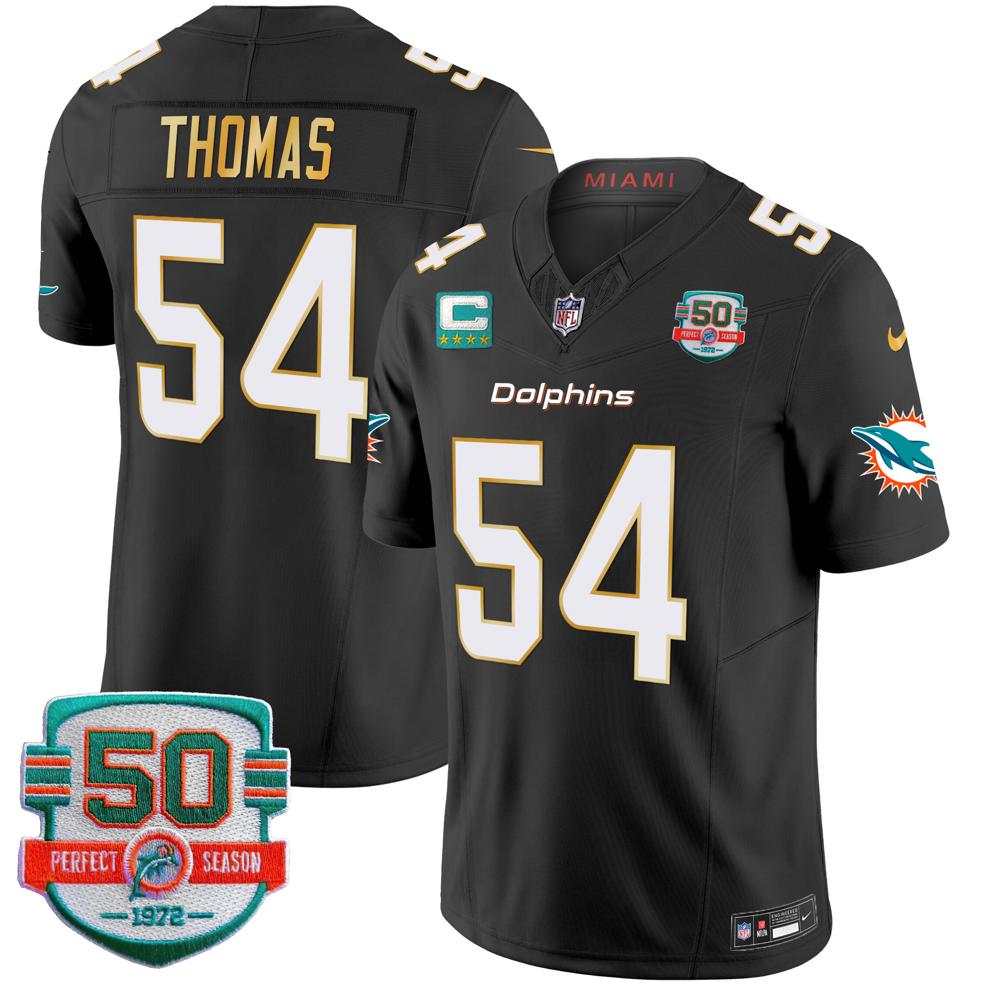 Men's Dolphins Gold Trim Vapor Limited Jersey - All Stitched - Image 38