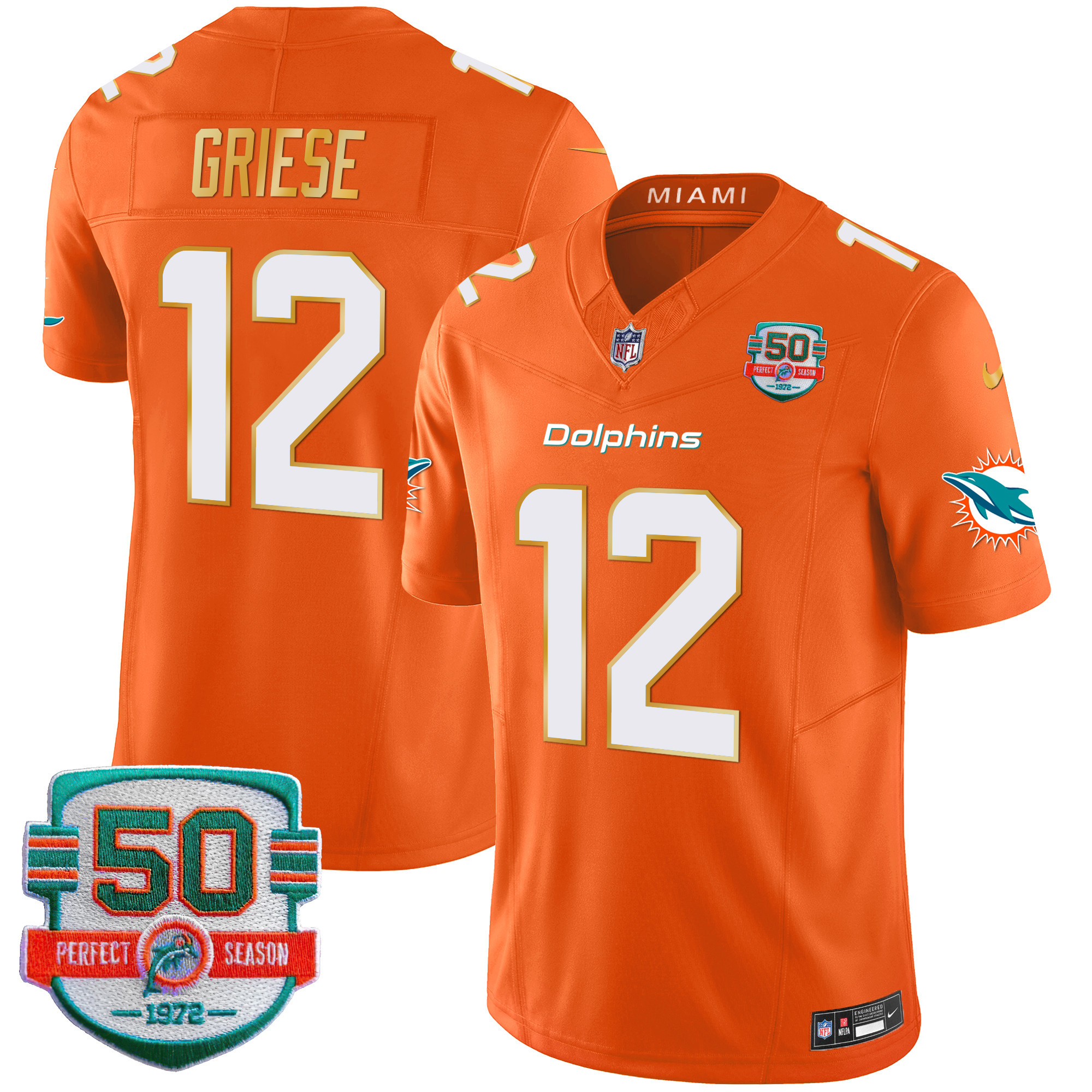 Men's Dolphins Gold Trim Vapor Limited Jersey - All Stitched - Image 48