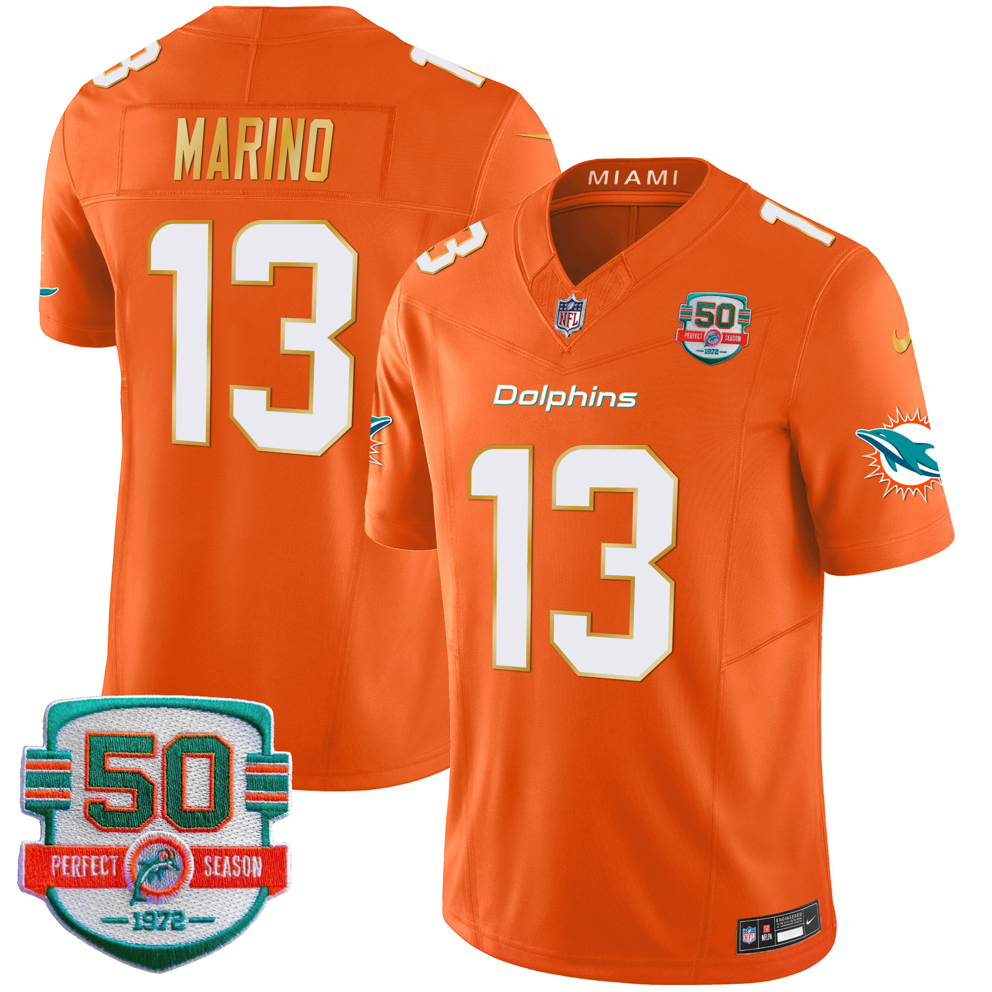 Men's Dolphins Gold Trim Vapor Limited Jersey - All Stitched - Image 45