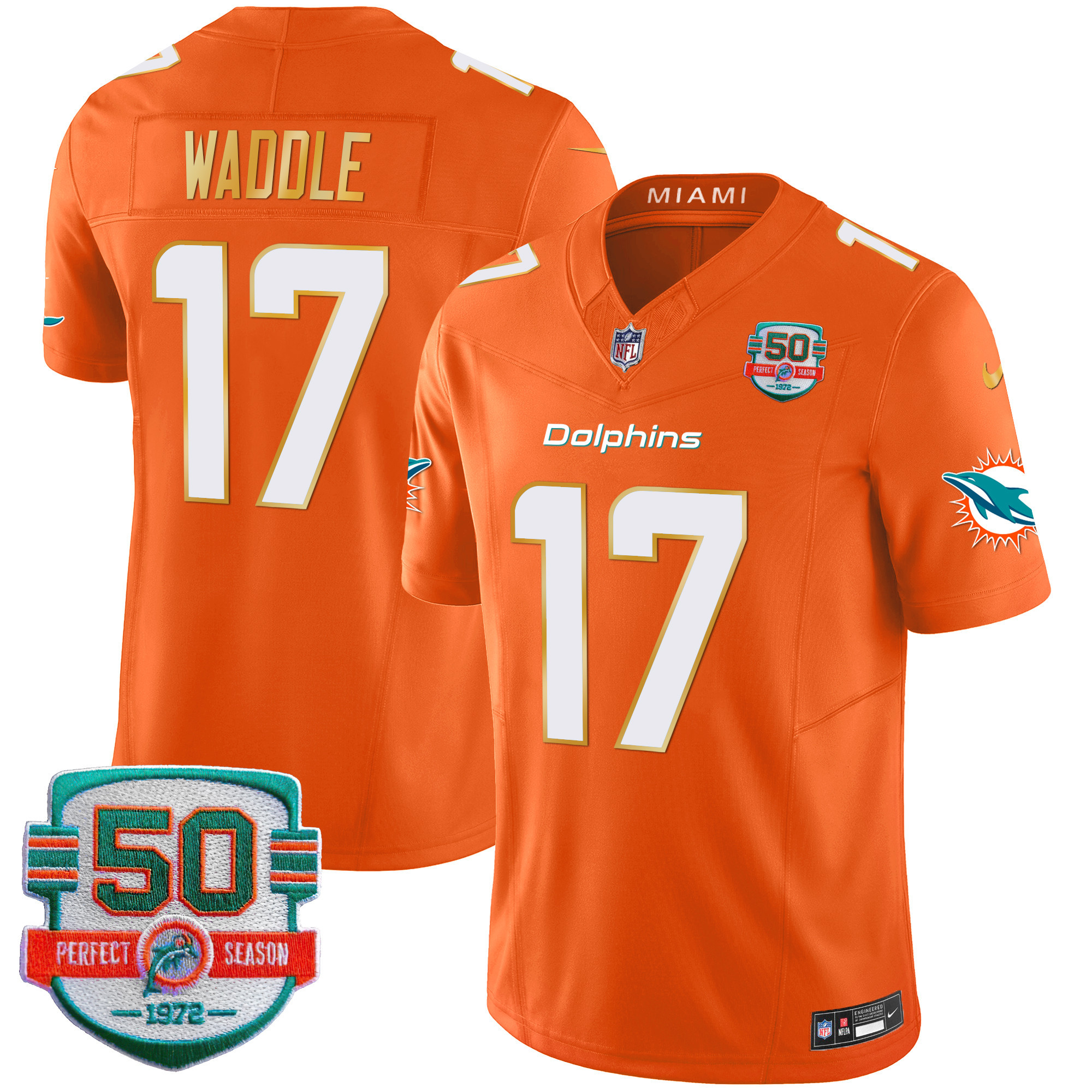Men's Dolphins Gold Trim Vapor Limited Jersey - All Stitched - Image 42