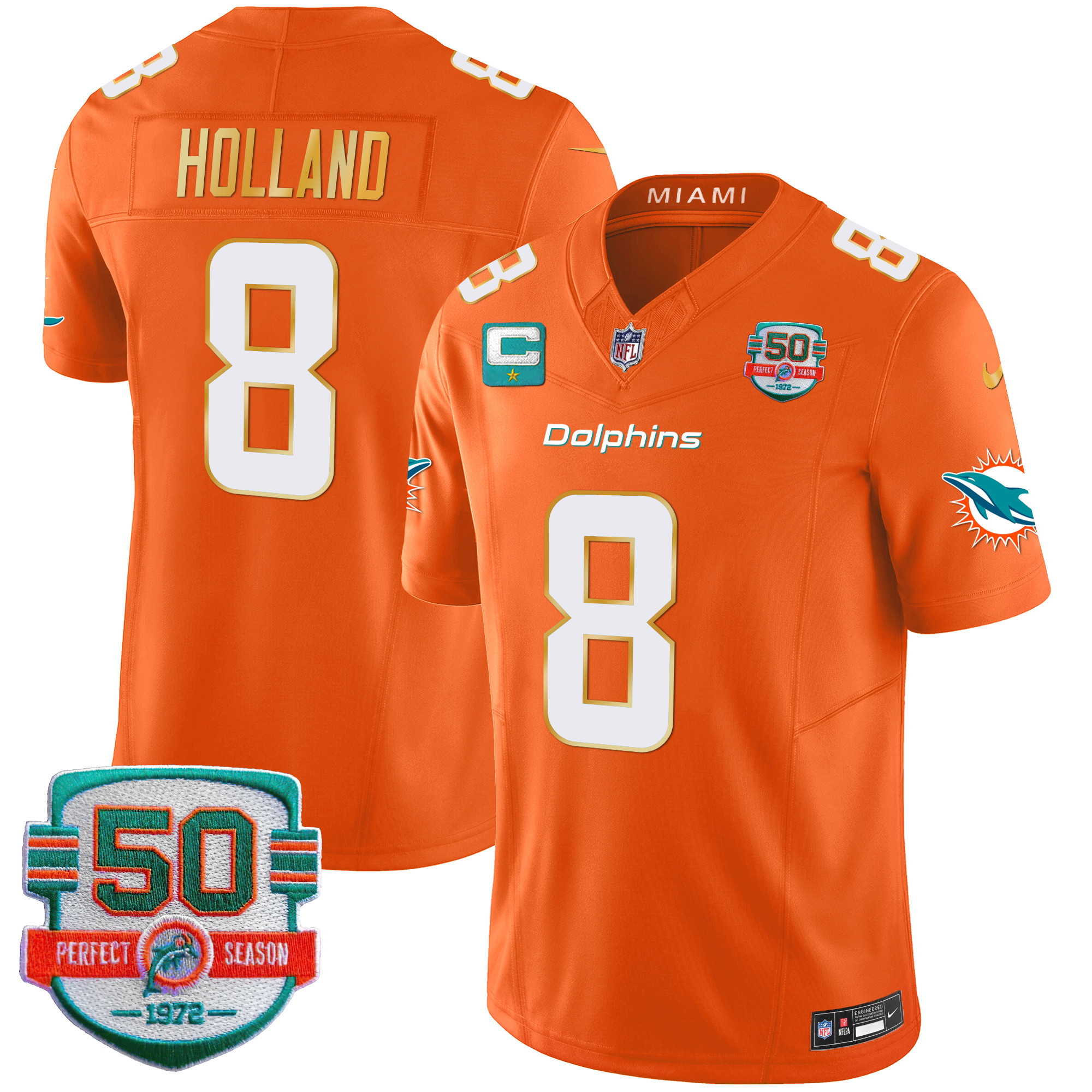 Men's Dolphins Gold Trim Vapor Limited Jersey - All Stitched - Image 44