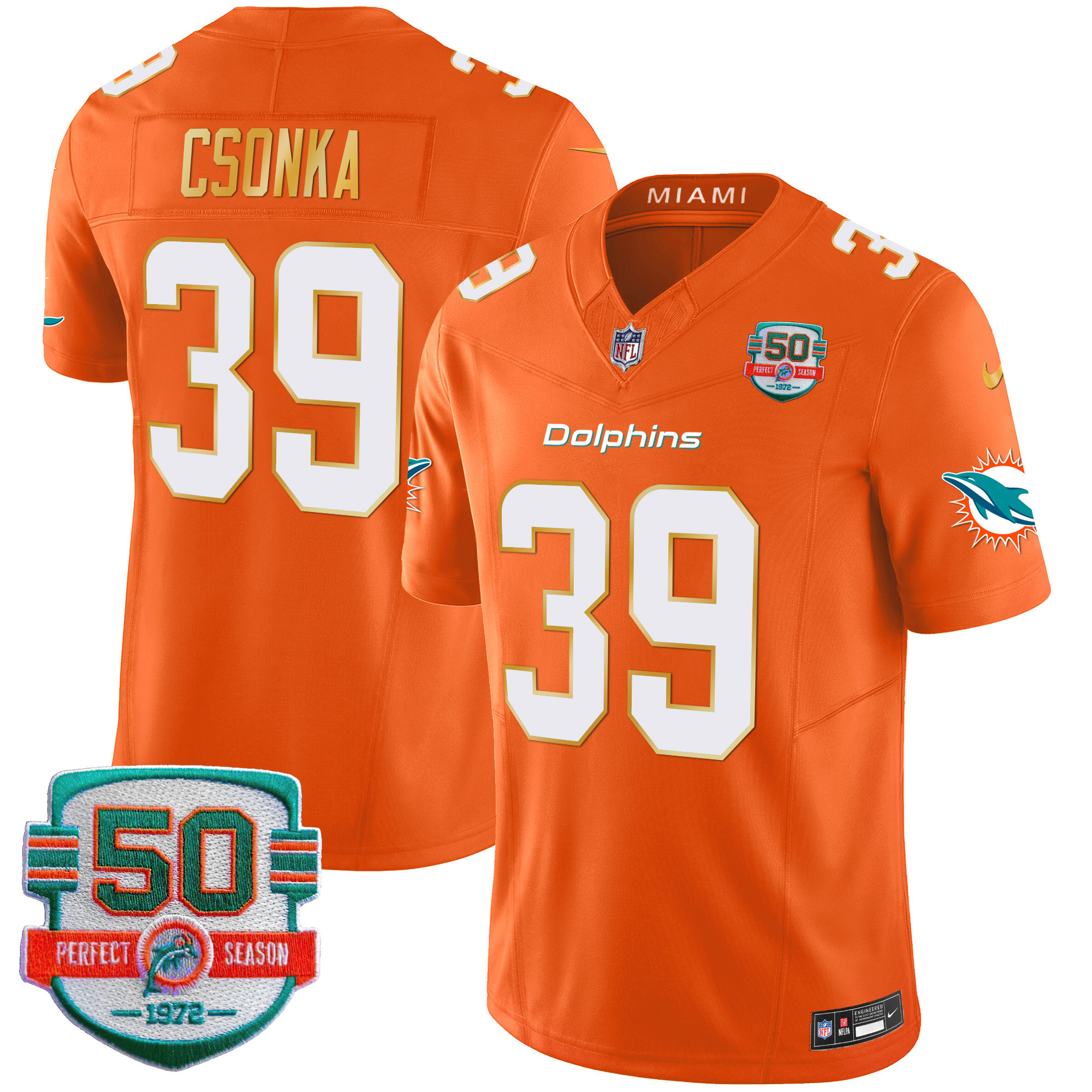 Men's Dolphins Gold Trim Vapor Limited Jersey - All Stitched - Image 47