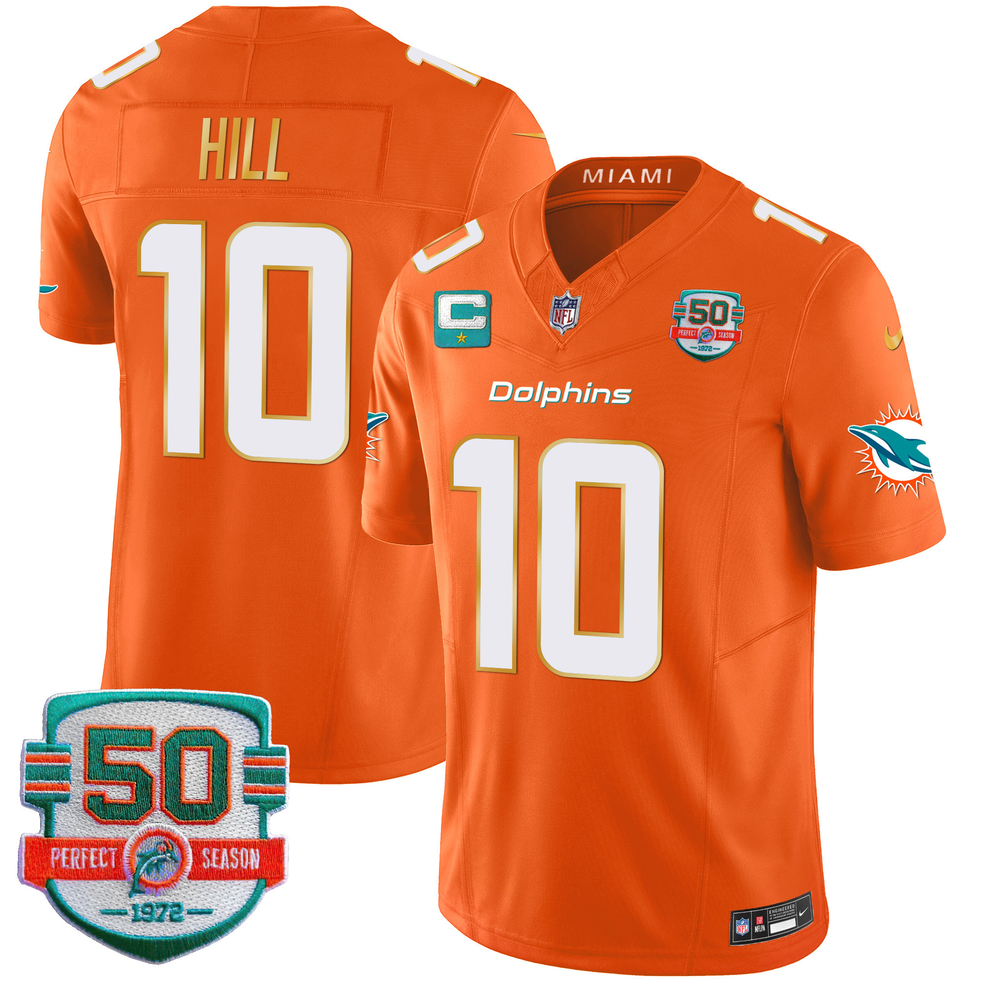 Men's Dolphins Gold Trim Vapor Limited Jersey - All Stitched - Image 43