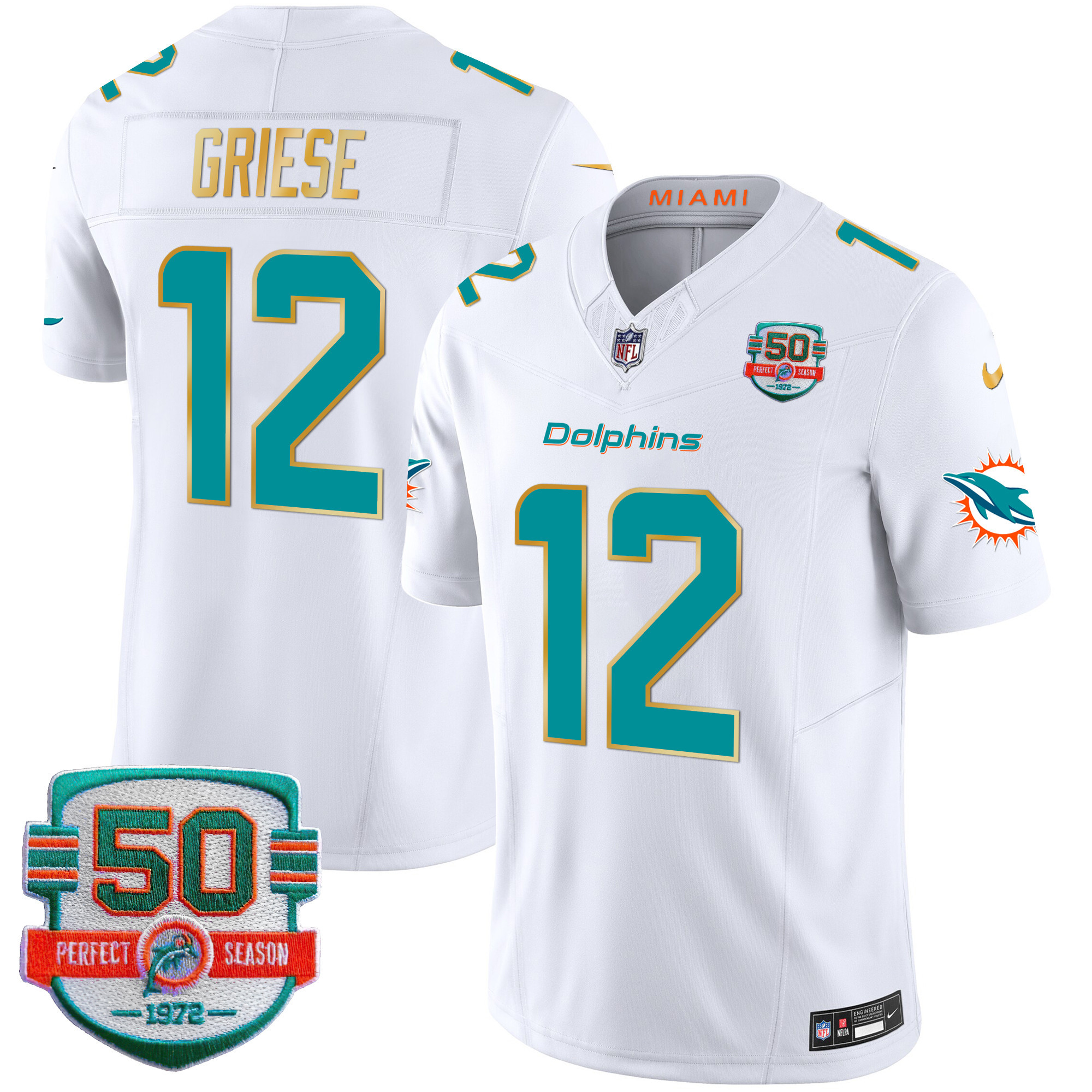 Men's Dolphins Gold Trim Vapor Limited Jersey - All Stitched - Image 32