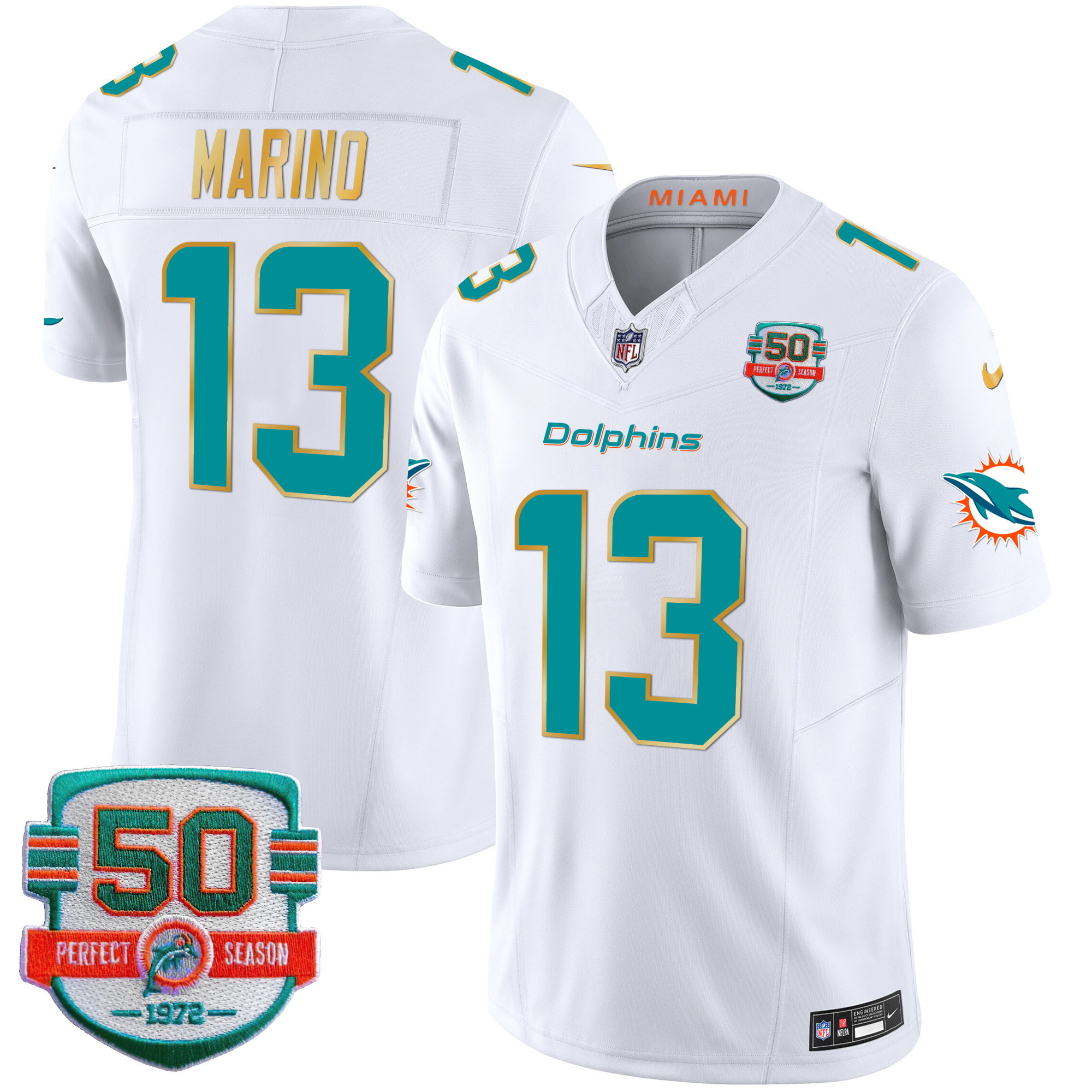 Men's Dolphins Gold Trim Vapor Limited Jersey - All Stitched - Image 29
