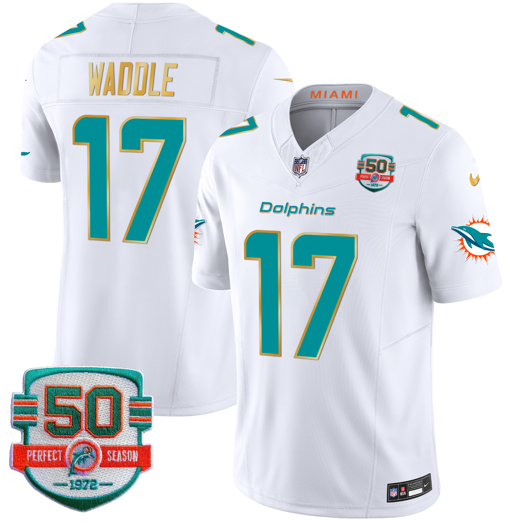 Men's Dolphins Gold Trim Vapor Limited Jersey - All Stitched - Image 26