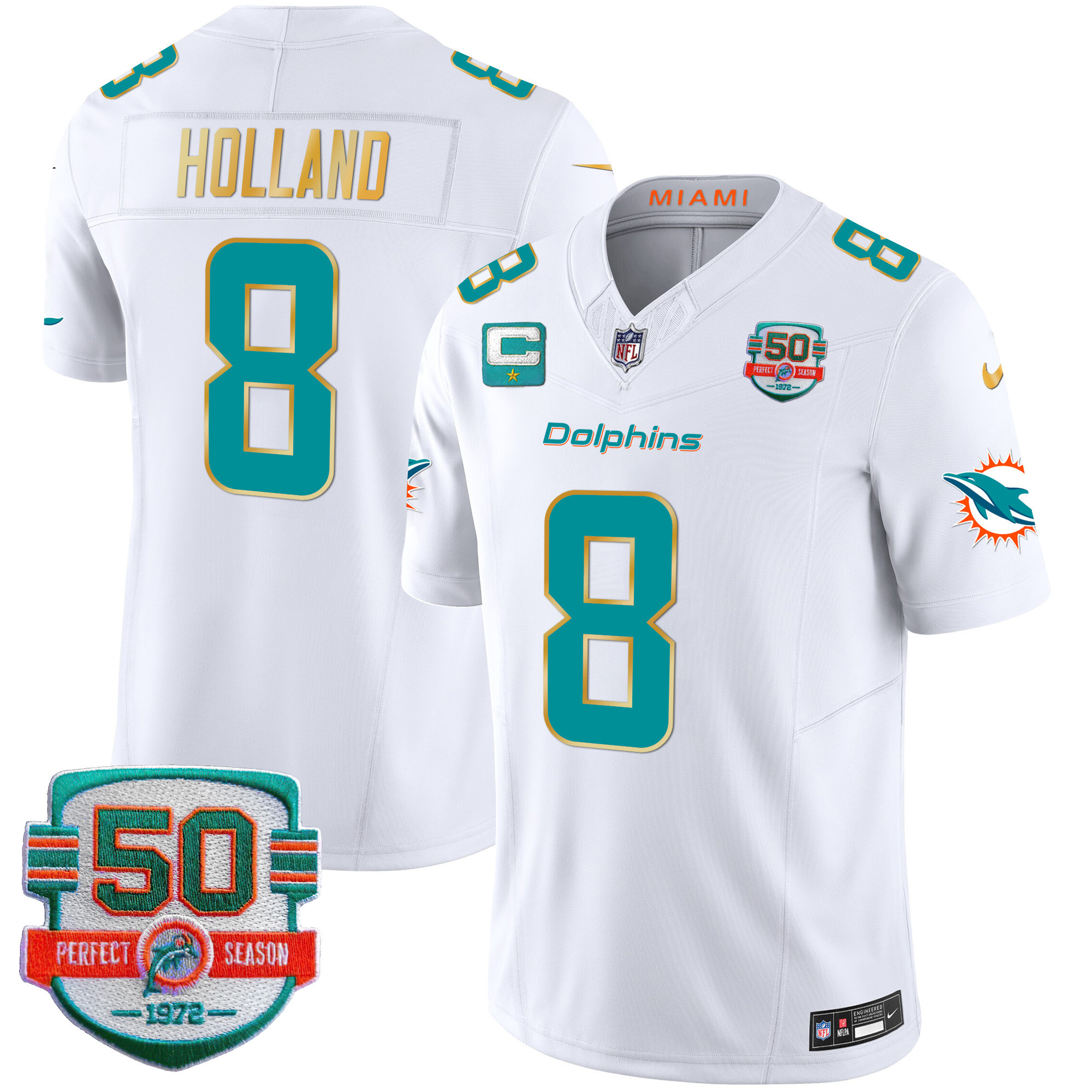 Men's Dolphins Gold Trim Vapor Limited Jersey - All Stitched - Image 28