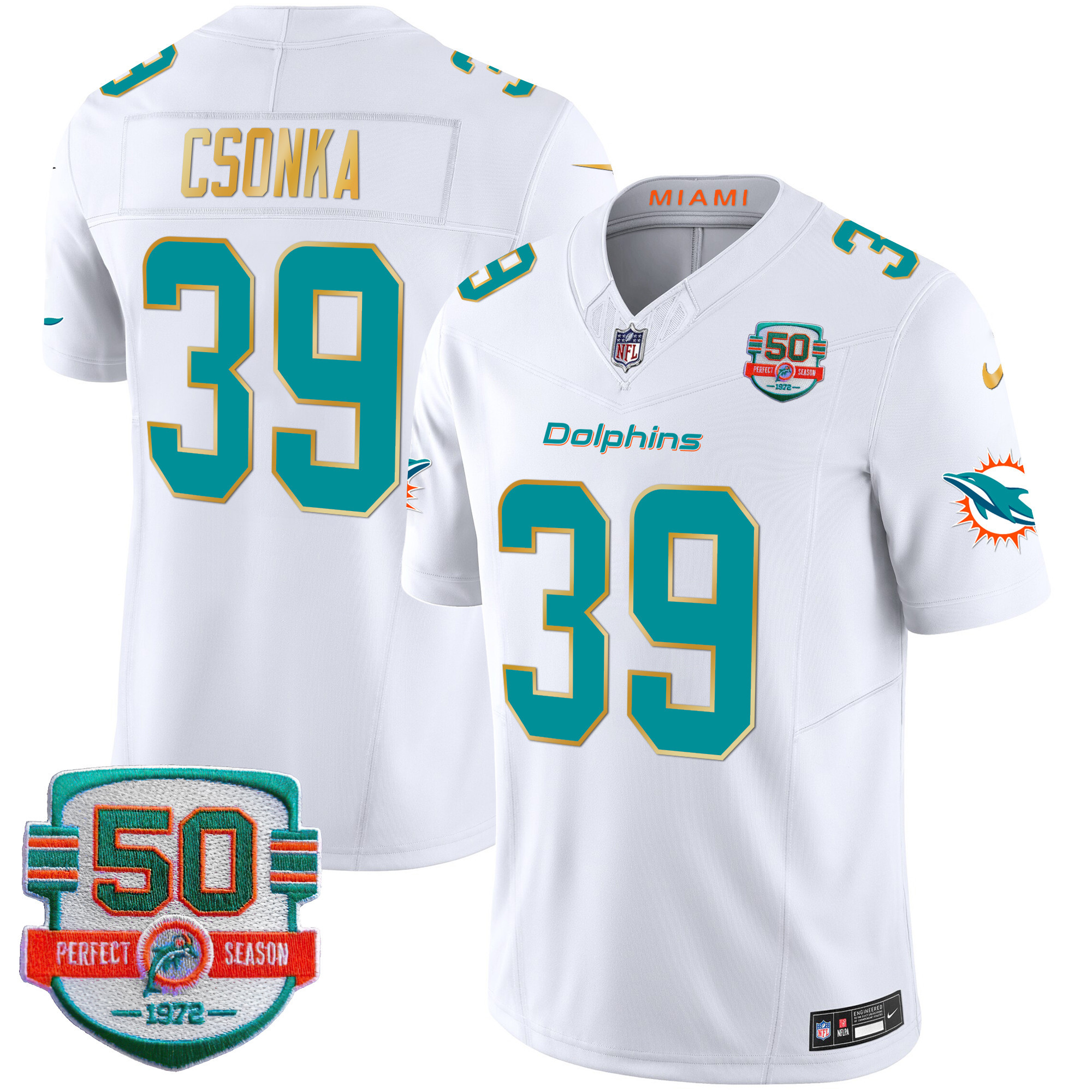 Men's Dolphins Gold Trim Vapor Limited Jersey - All Stitched - Image 31