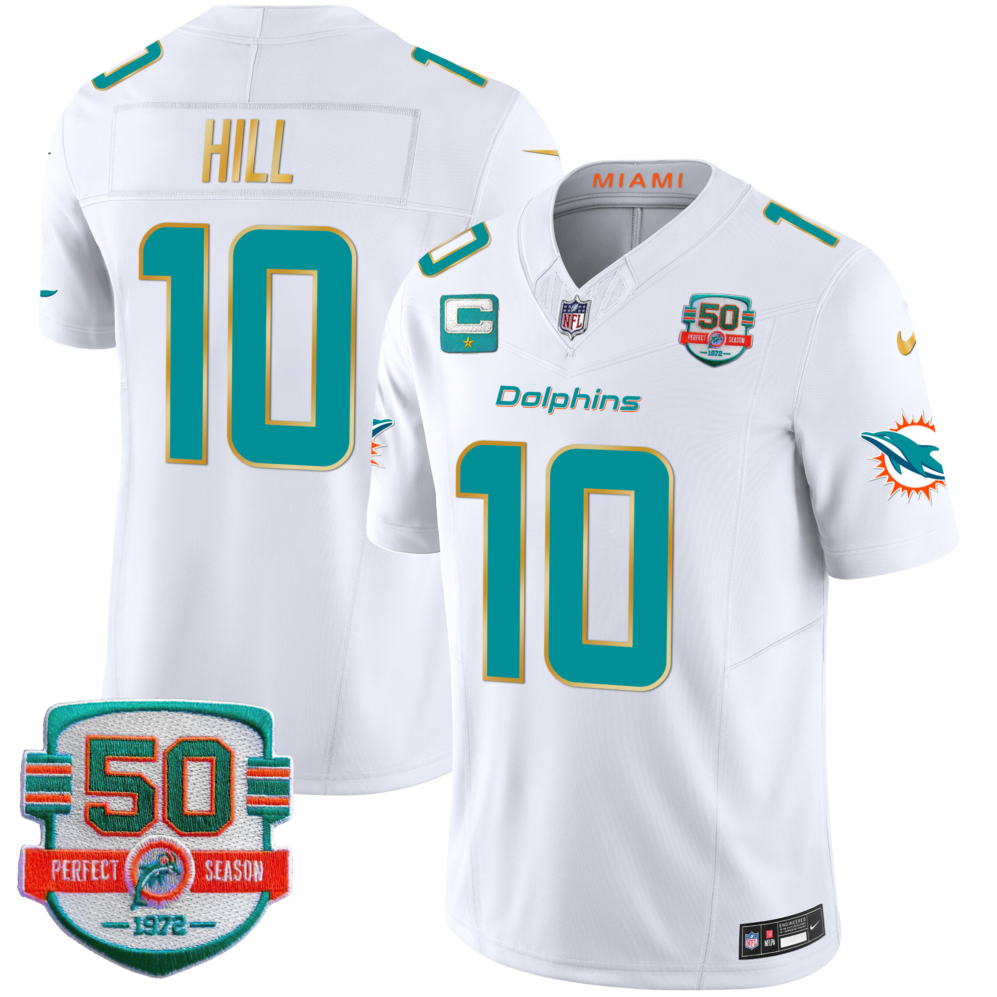 Men's Dolphins Gold Trim Vapor Limited Jersey - All Stitched - Image 27