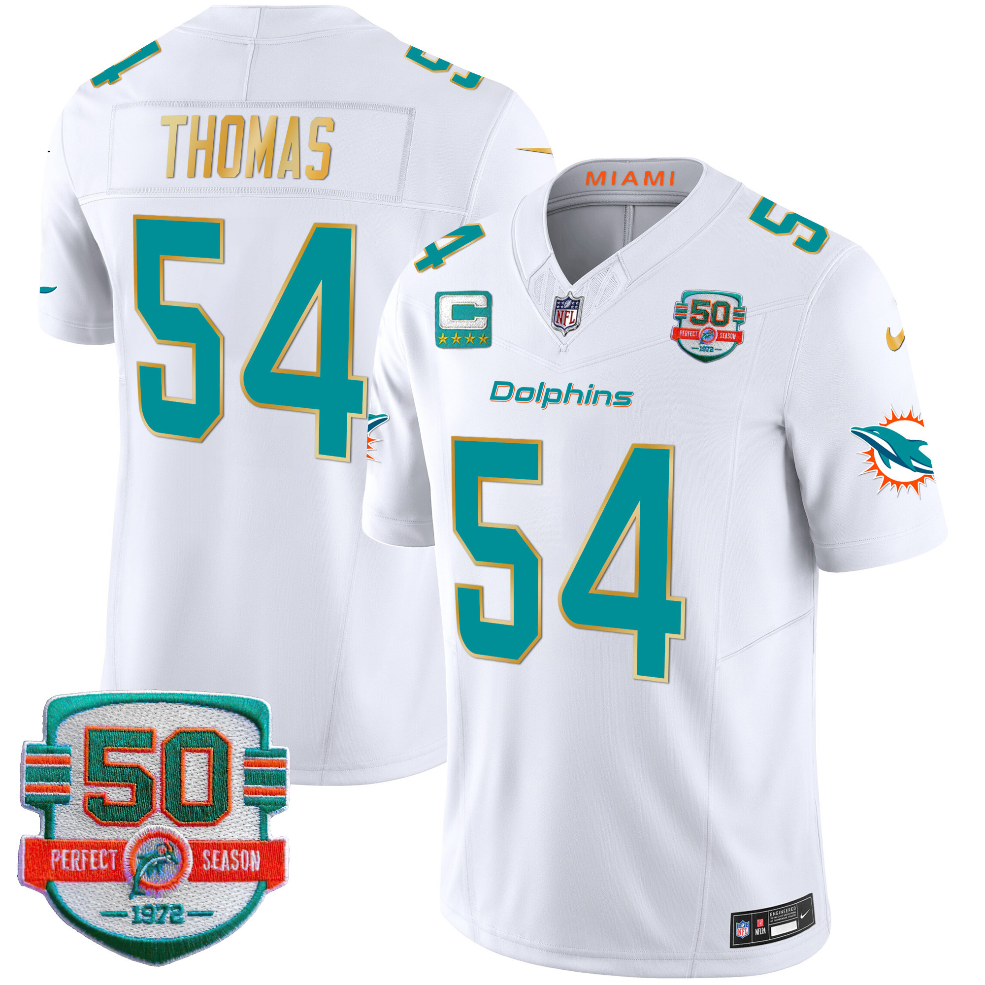 Men's Dolphins Gold Trim Vapor Limited Jersey - All Stitched - Image 30