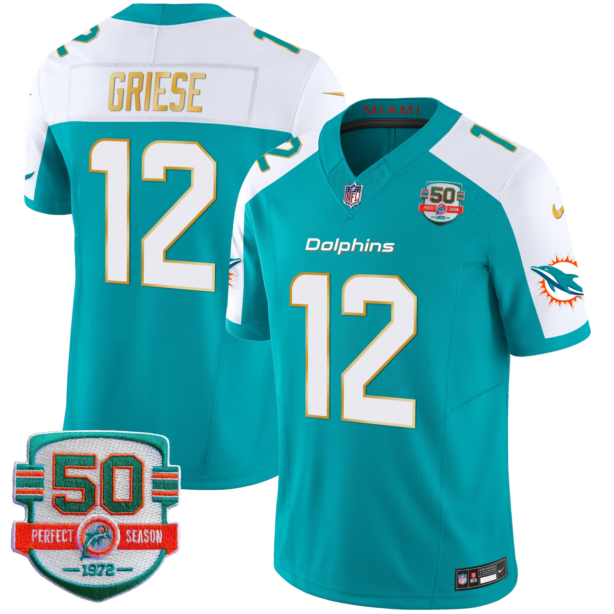 Men's Dolphins Gold Trim Vapor Limited Jersey - All Stitched - Image 16