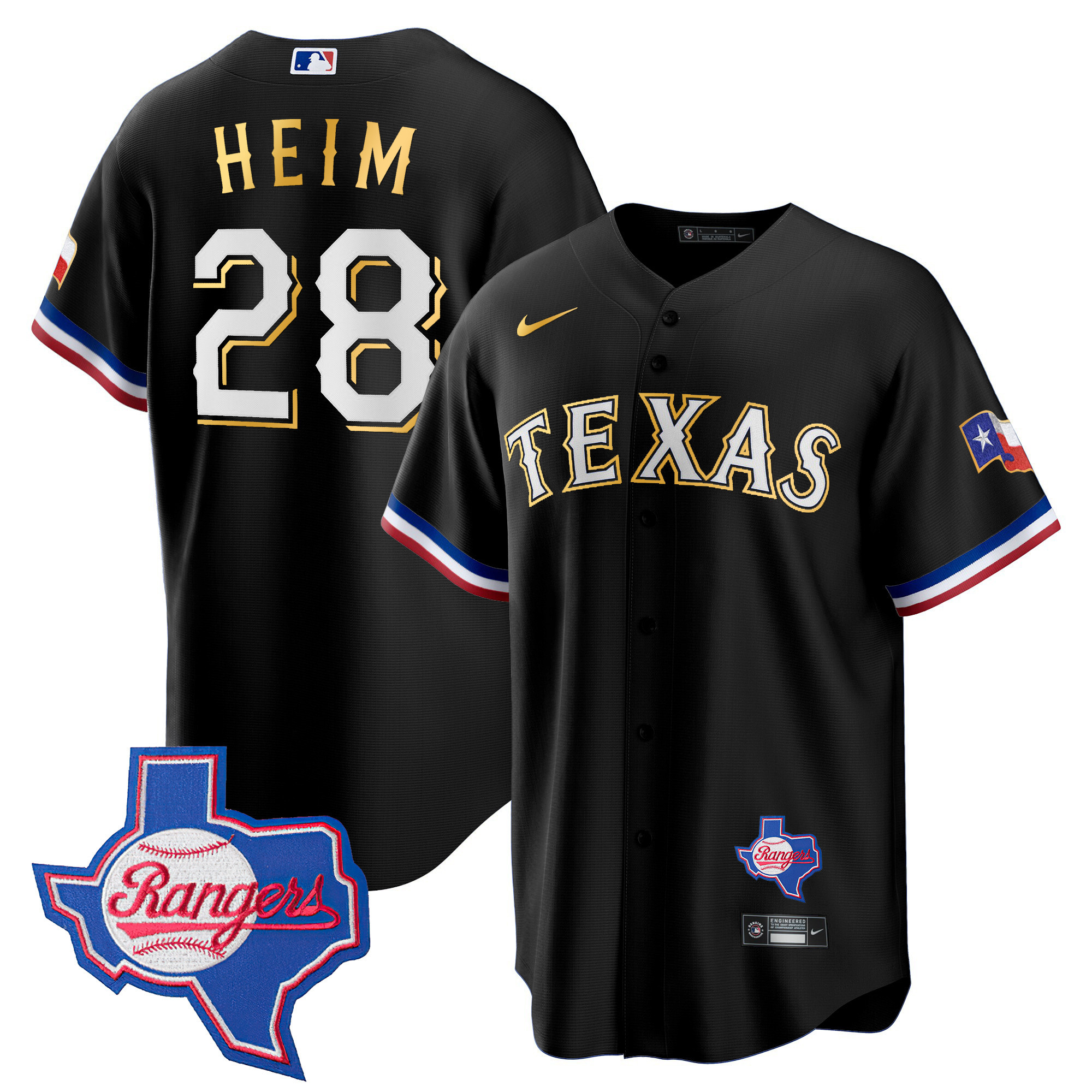 Men's Texas Rangers Gold Trim Cool Base Jersey - Texas Patch - All Stitched - Image 48