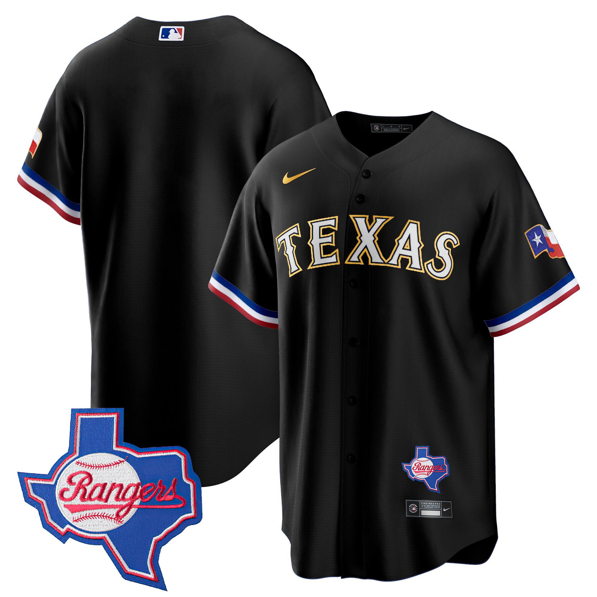 Men's Texas Rangers Gold Trim Cool Base Jersey - Texas Patch - All Stitched - Image 50