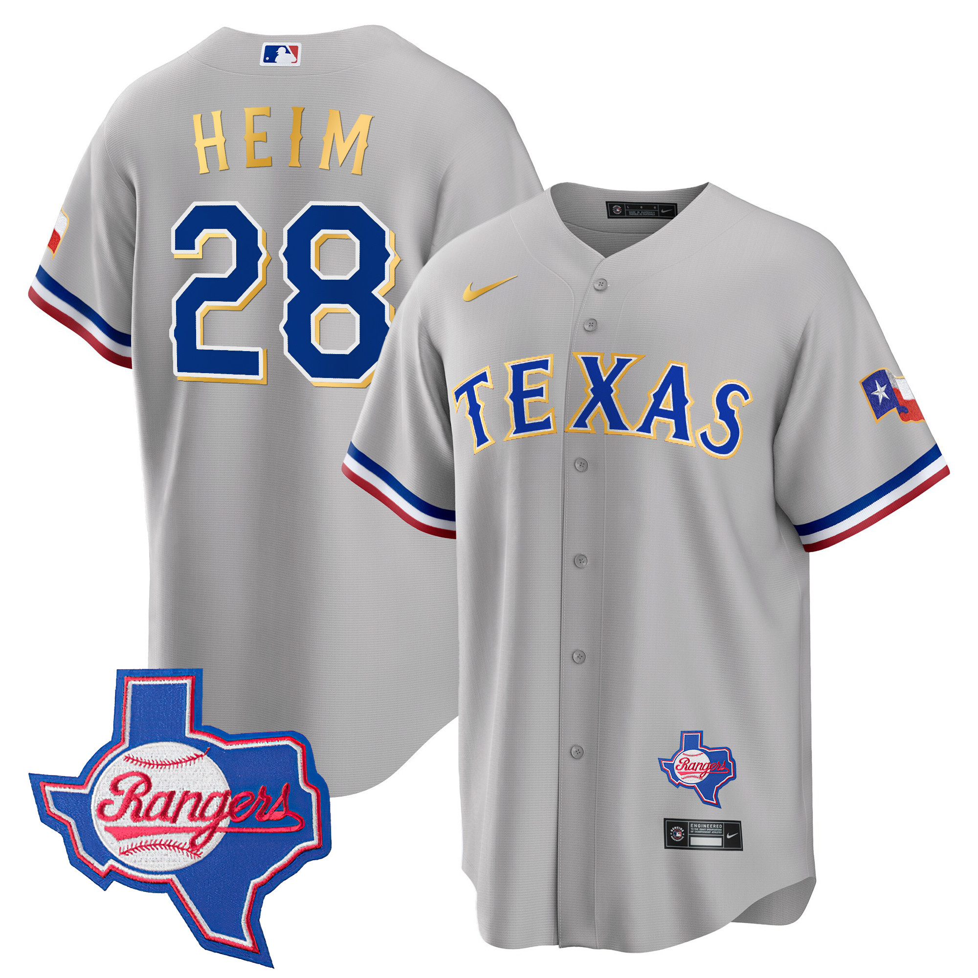 Men's Texas Rangers Gold Trim Cool Base Jersey - Texas Patch - All Stitched - Image 28