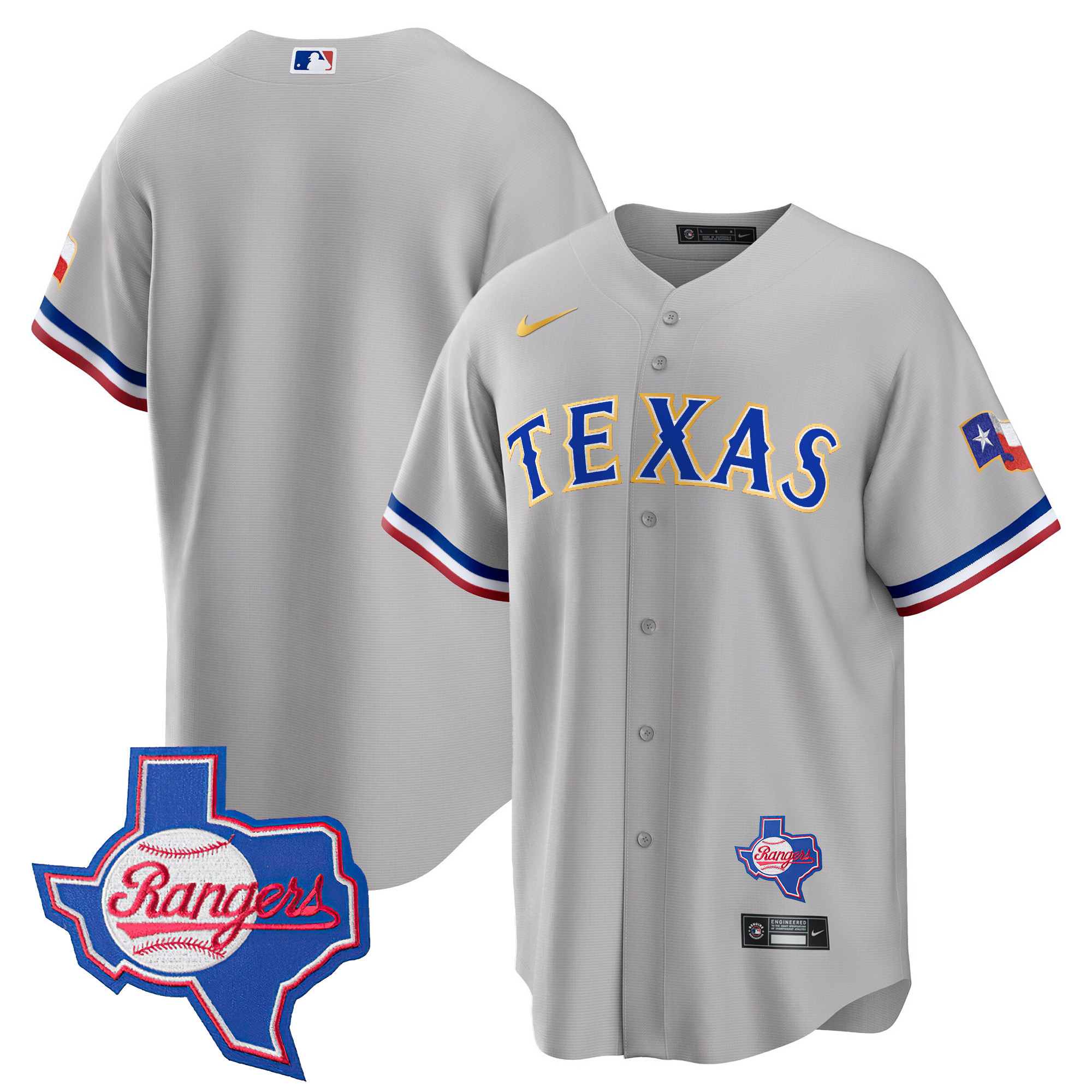 Men's Texas Rangers Gold Trim Cool Base Jersey - Texas Patch - All Stitched - Image 30