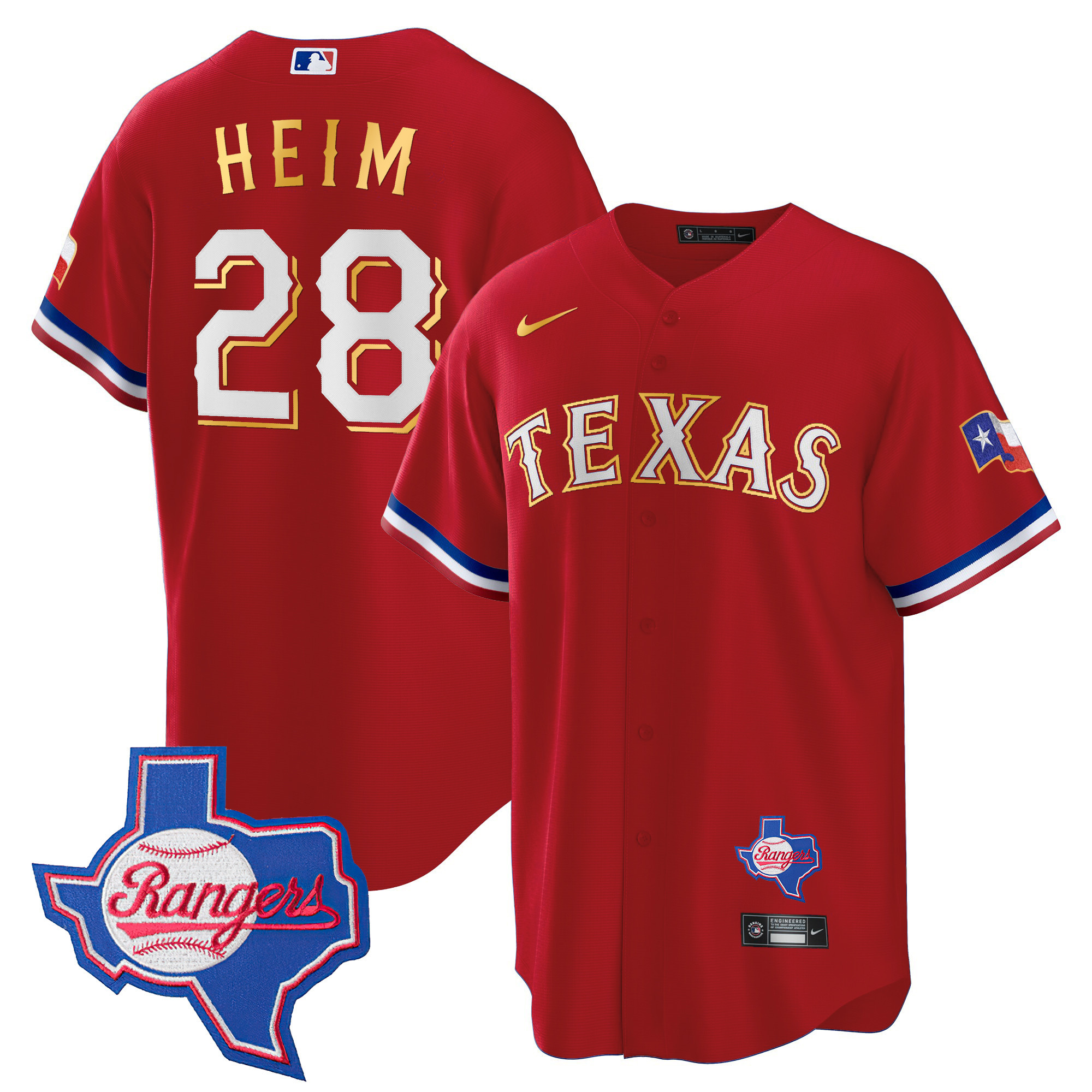 Men's Texas Rangers Gold Trim Cool Base Jersey - Texas Patch - All Stitched - Image 18