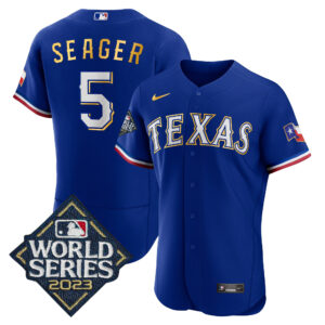 Men's Texas Rangers 2023 World Series Flex Base Gold Trim Jersey - All Stitched