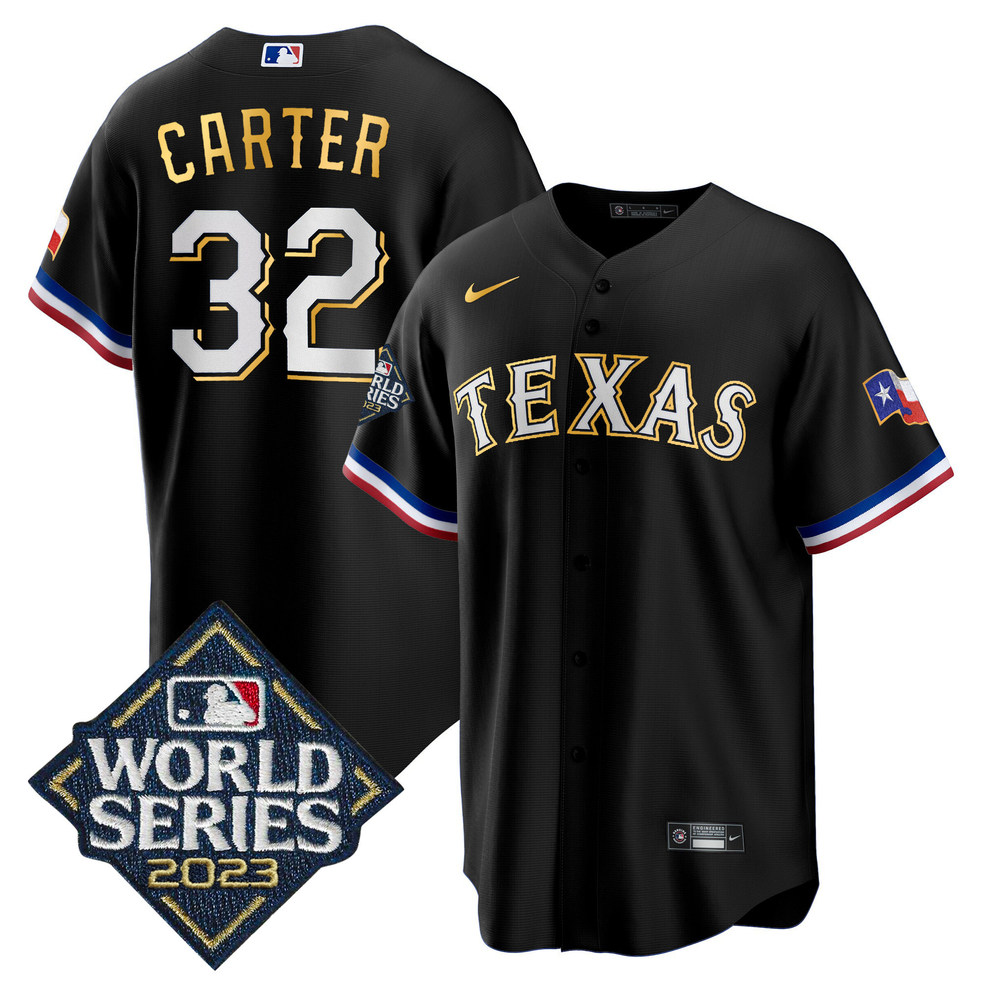 Men's Texas Rangers 2023 World Series Cool Base Gold Trim Jersey - All Stitched - Image 47