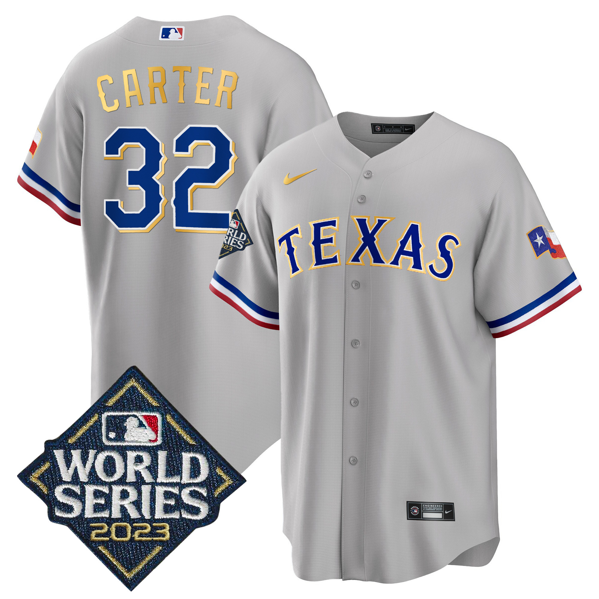 Men's Texas Rangers 2023 World Series Cool Base Gold Trim Jersey - All Stitched - Image 27