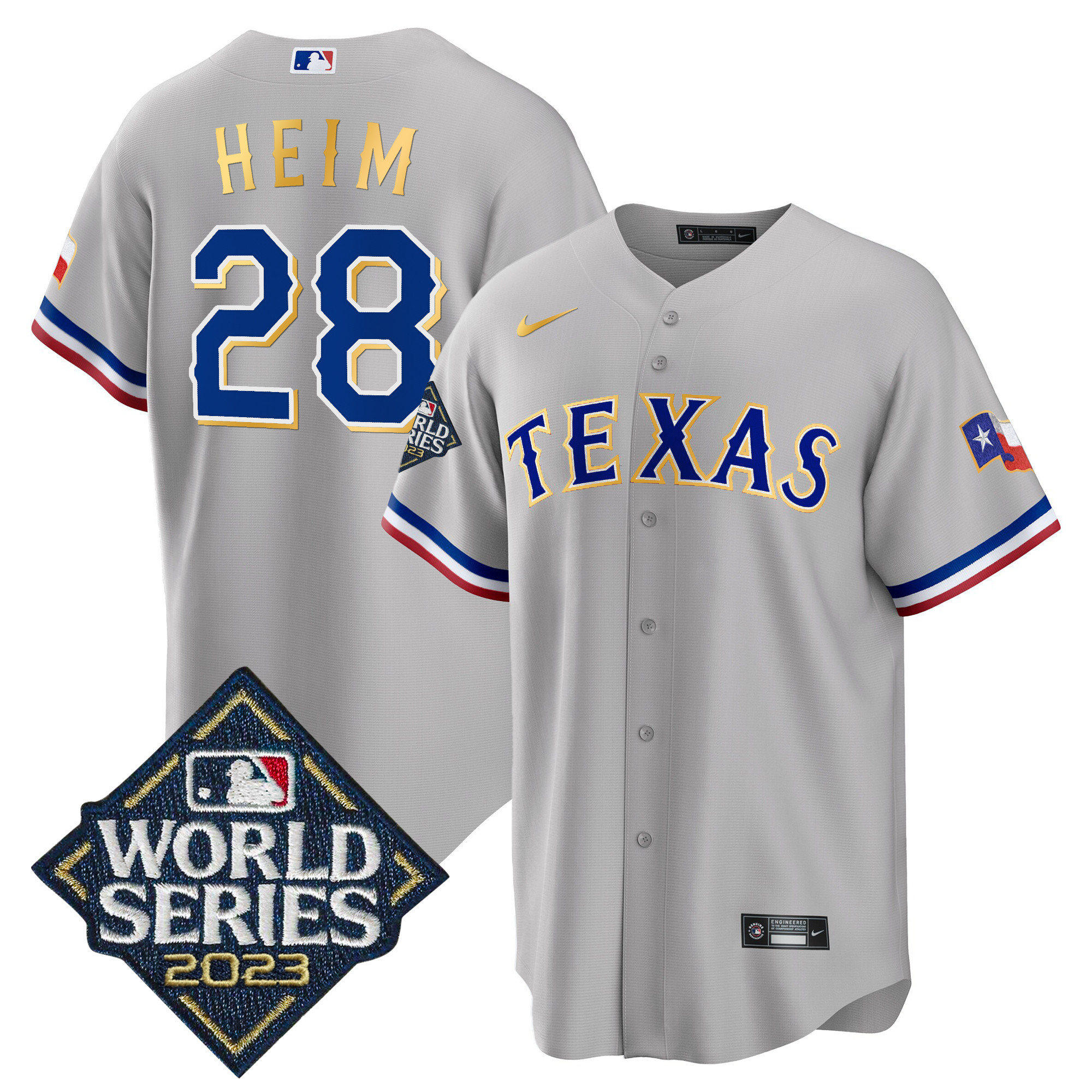 Men's Texas Rangers 2023 World Series Cool Base Gold Trim Jersey - All Stitched - Image 28