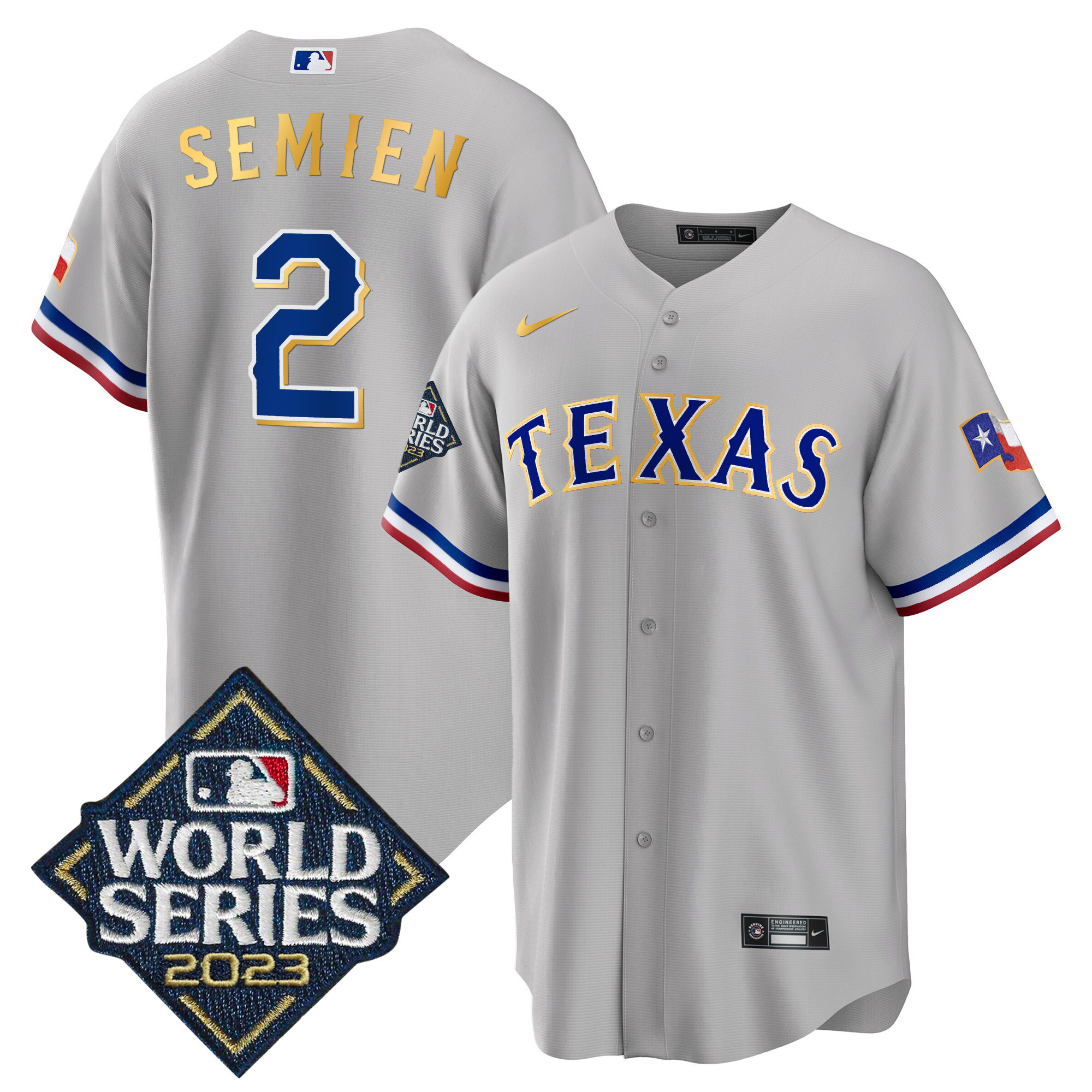 Men's Texas Rangers 2023 World Series Cool Base Gold Trim Jersey - All Stitched - Image 22