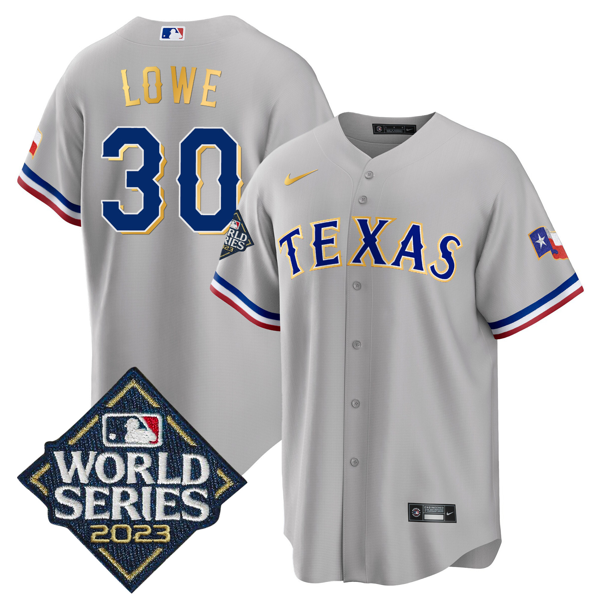 Men's Texas Rangers 2023 World Series Cool Base Gold Trim Jersey - All Stitched - Image 24