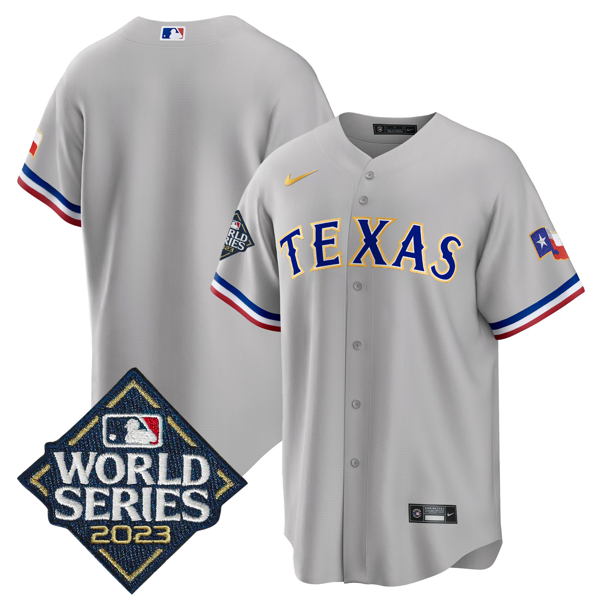 Men's Texas Rangers 2023 World Series Cool Base Gold Trim Jersey - All Stitched - Image 30