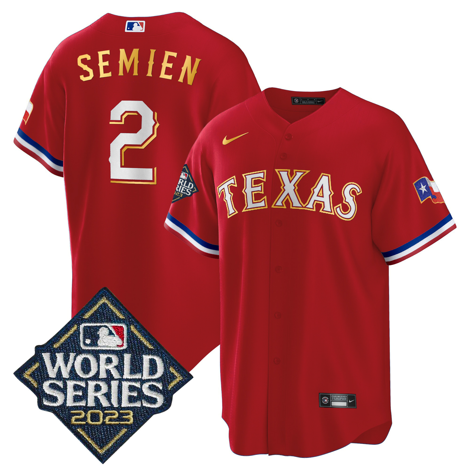 Men's Texas Rangers 2023 World Series Cool Base Gold Trim Jersey - All Stitched - Image 12