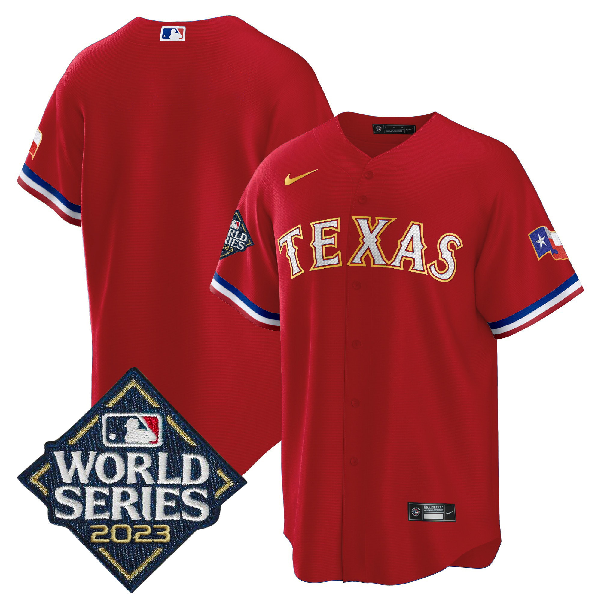 Men's Texas Rangers 2023 World Series Cool Base Gold Trim Jersey - All Stitched - Image 20